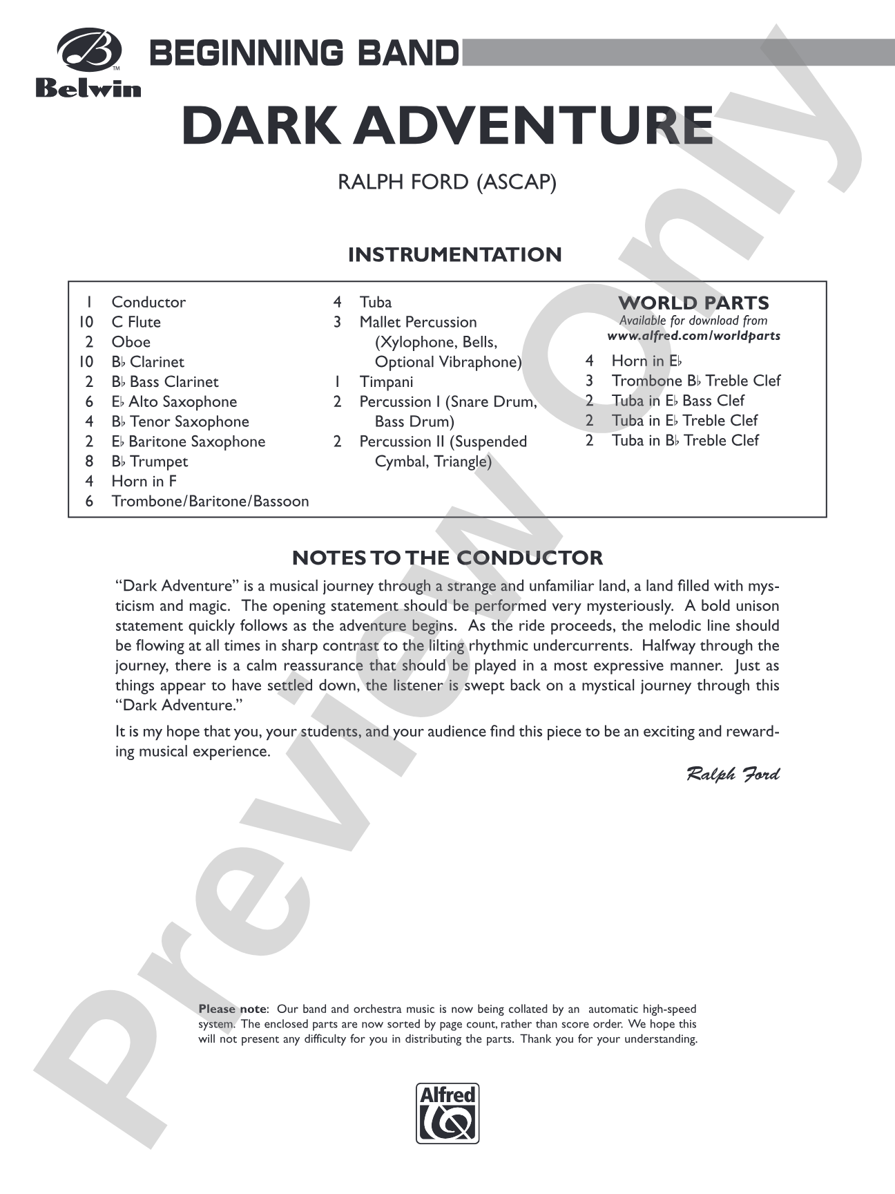 Dark Adventure: Concert Band Conductor Score & Parts