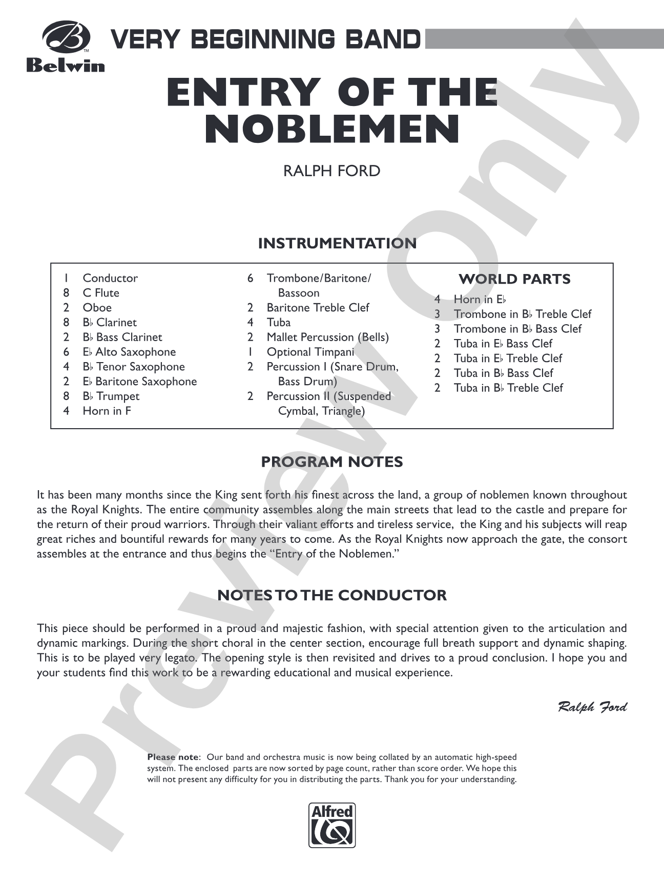 Entry of the Noblemen: Concert Band Conductor Score & Parts