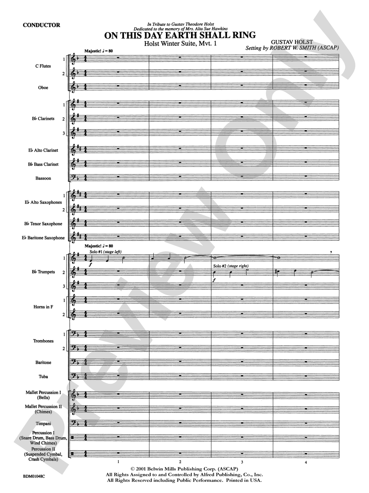 On This Day Earth Shall Ring (Holst Winter Suite, Mvt. I): Concert Band Conductor Score & Parts
