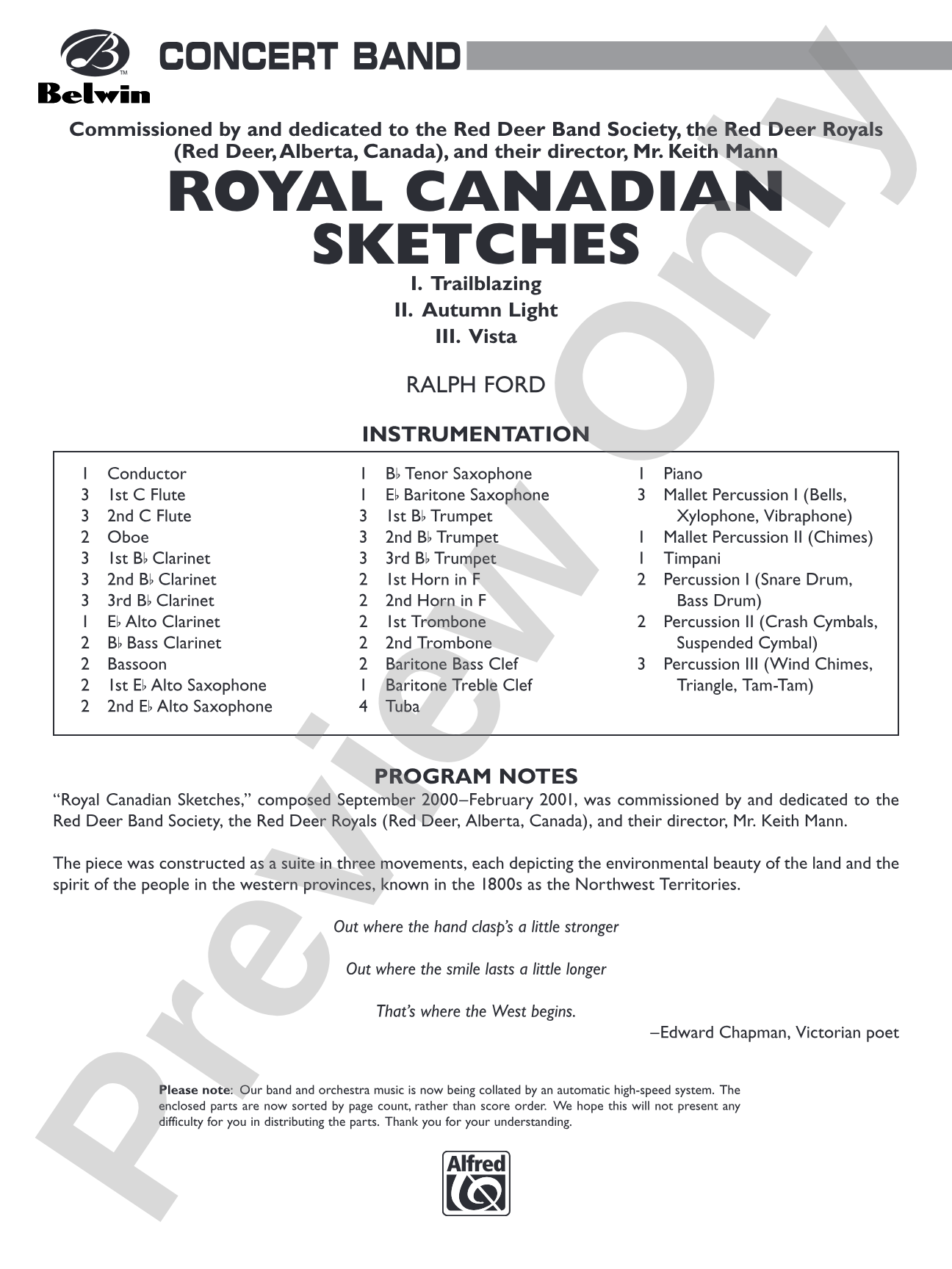 Royal Canadian Sketches: Concert Band Conductor Score & Parts