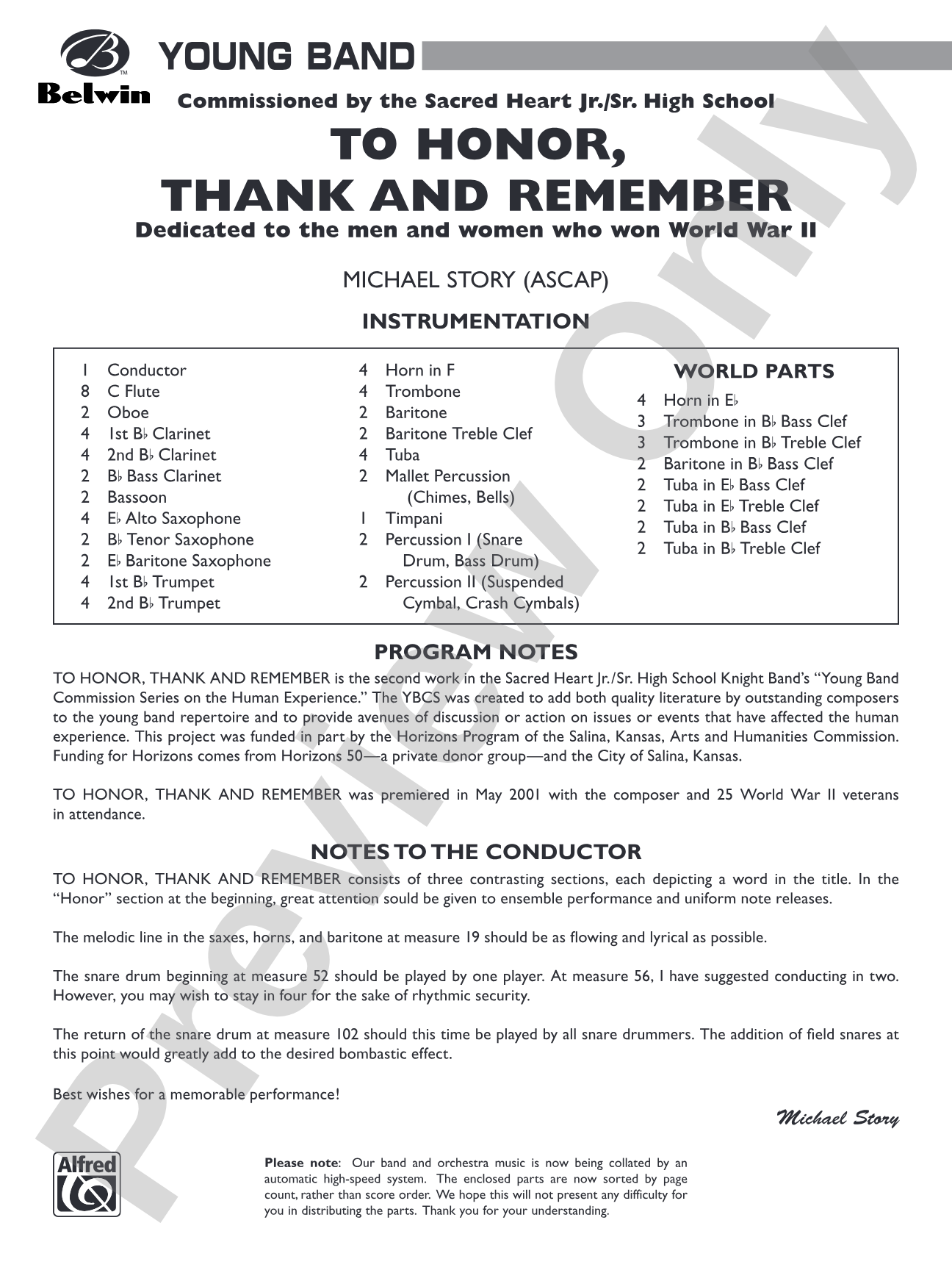To Honor, Thank and Remember: Concert Band Conductor Score & Parts