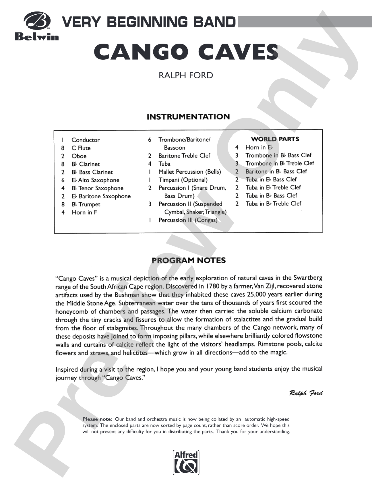 Cango Caves: Concert Band Conductor Score & Parts
