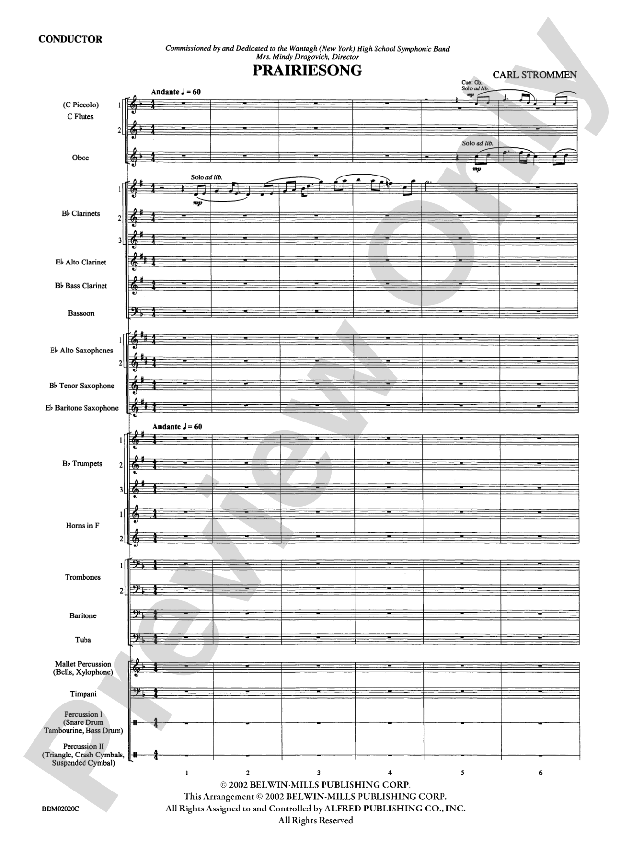 Prairiesong: Concert Band Conductor Score & Parts