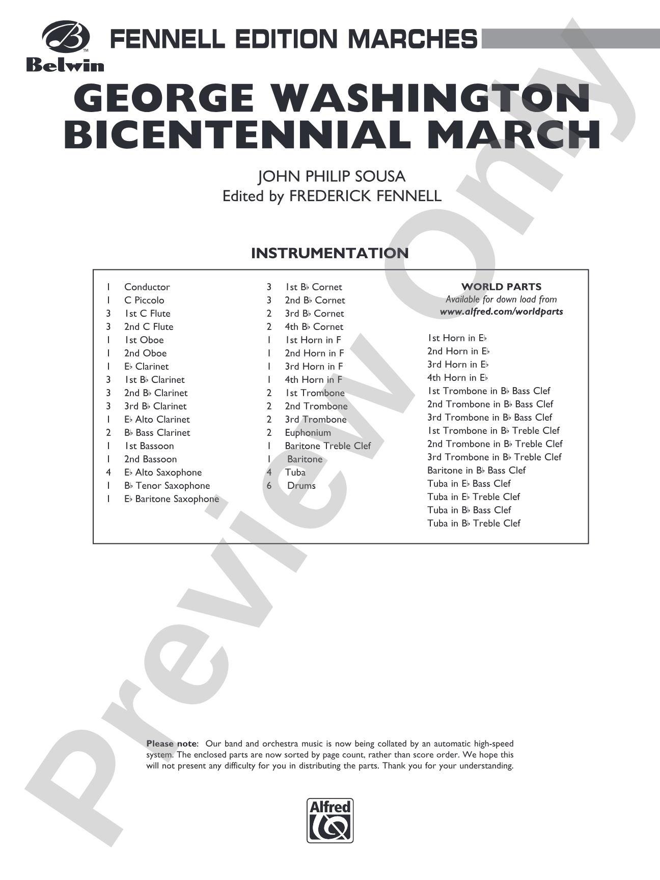 George Washington Bicentennial March: Concert Band Conductor Score & Parts