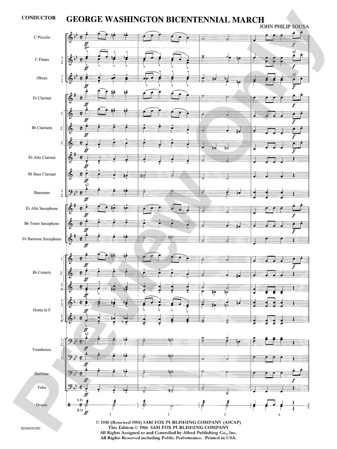 George Washington Bicentennial March: Concert Band Conductor Score & Parts
