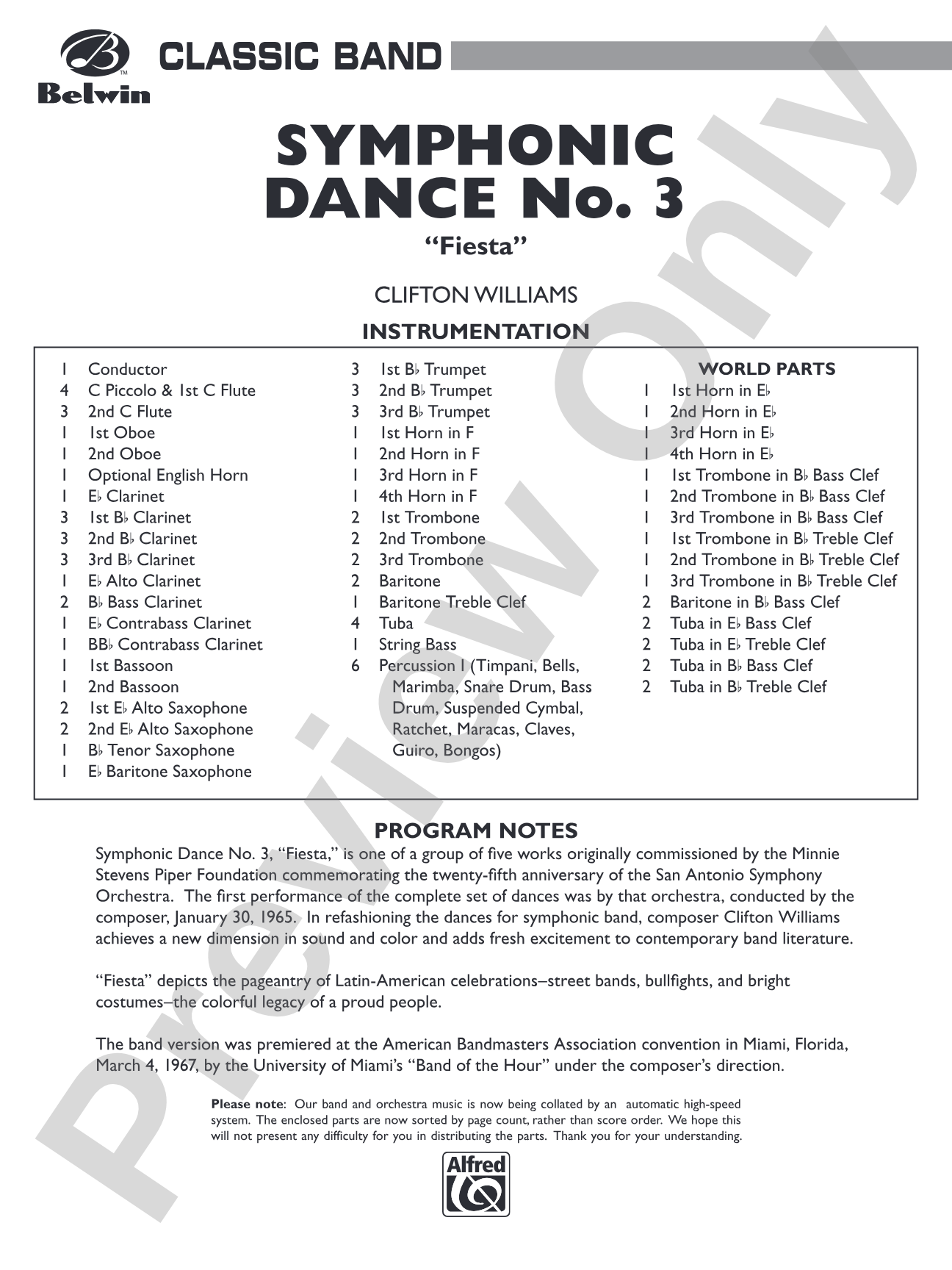 Symphonic Dance No. 3 ("Fiesta"): Concert Band Conductor Score & Parts