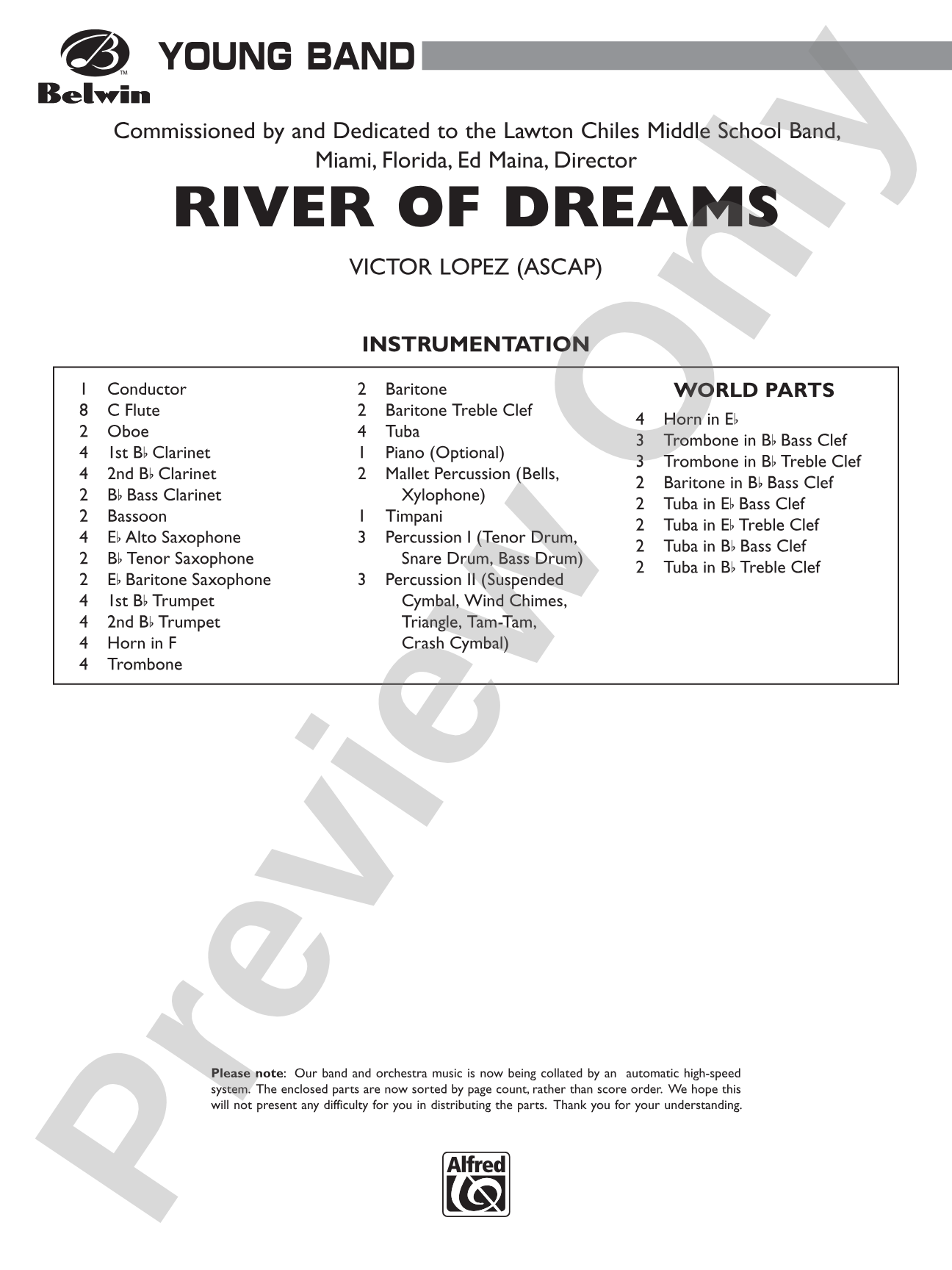 River of Dreams: Concert Band Conductor Score & Parts