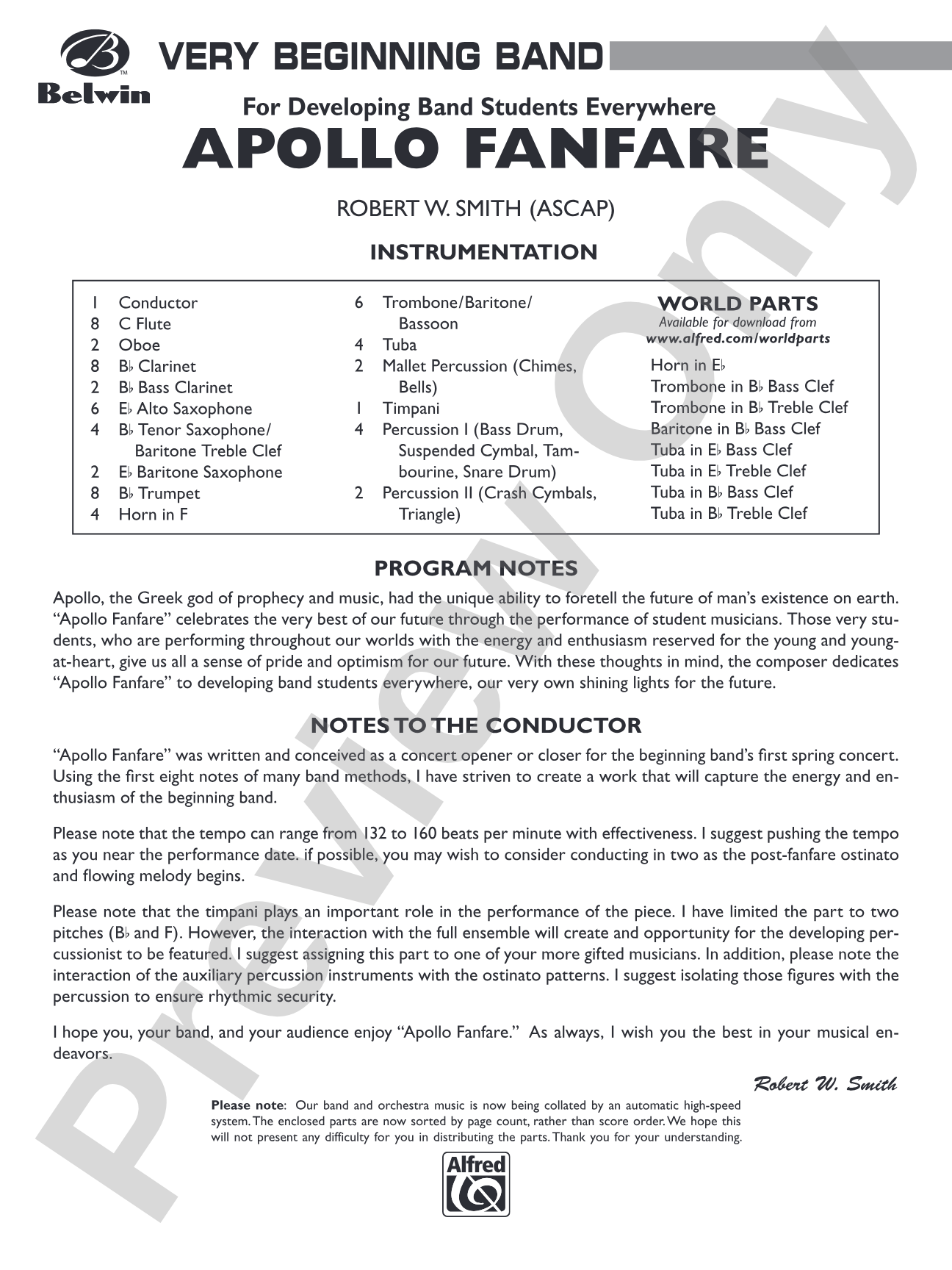 Apollo Fanfare: Concert Band Conductor Score & Parts