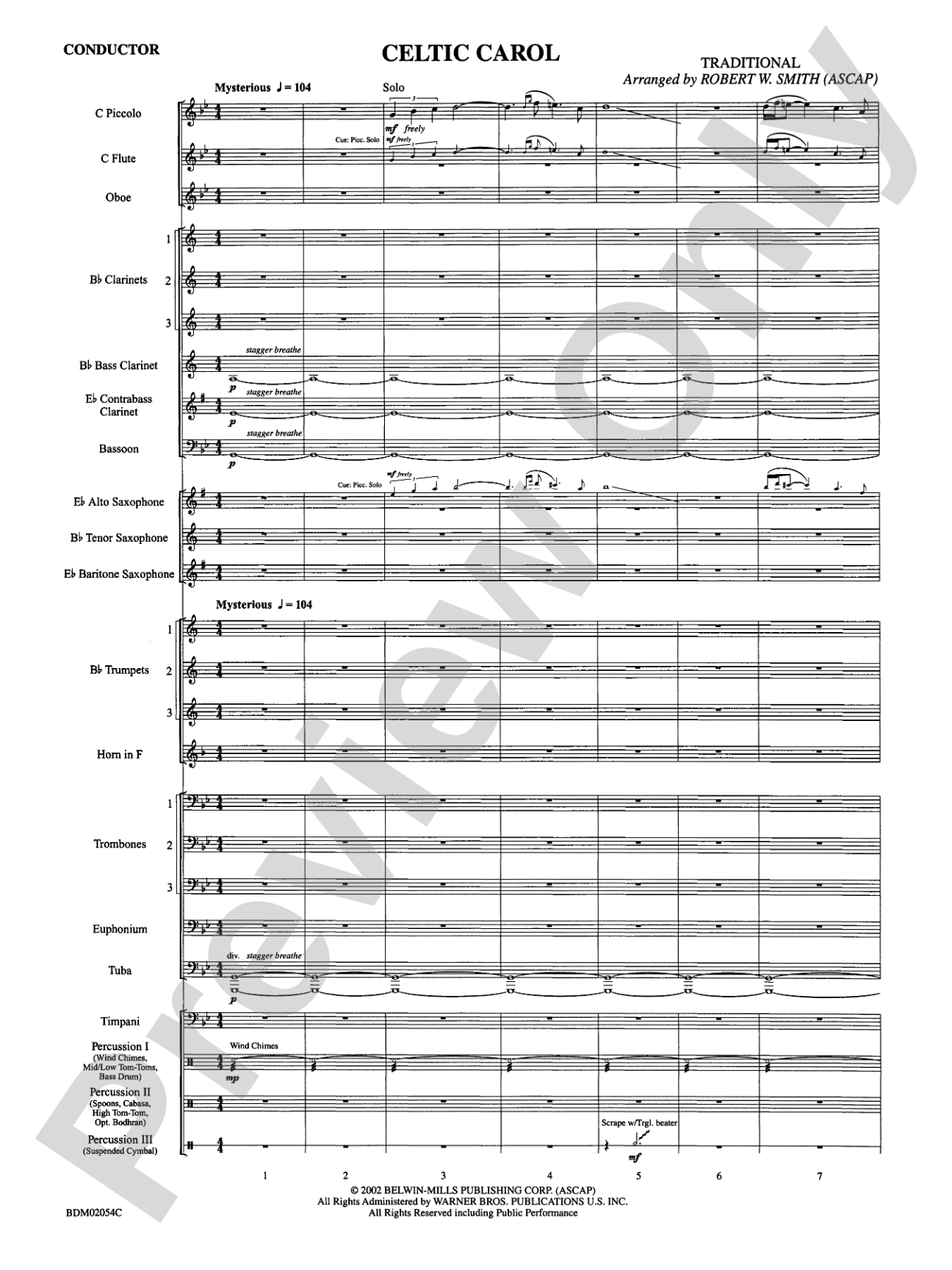 Celtic Carol: Concert Band Conductor Score & Parts