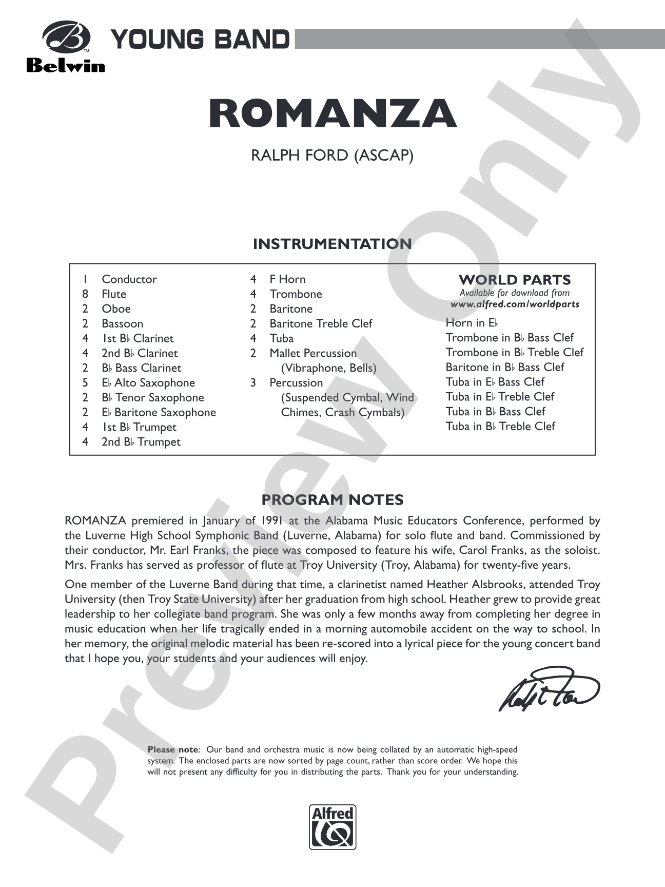 Romanza: Concert Band Conductor Score & Parts