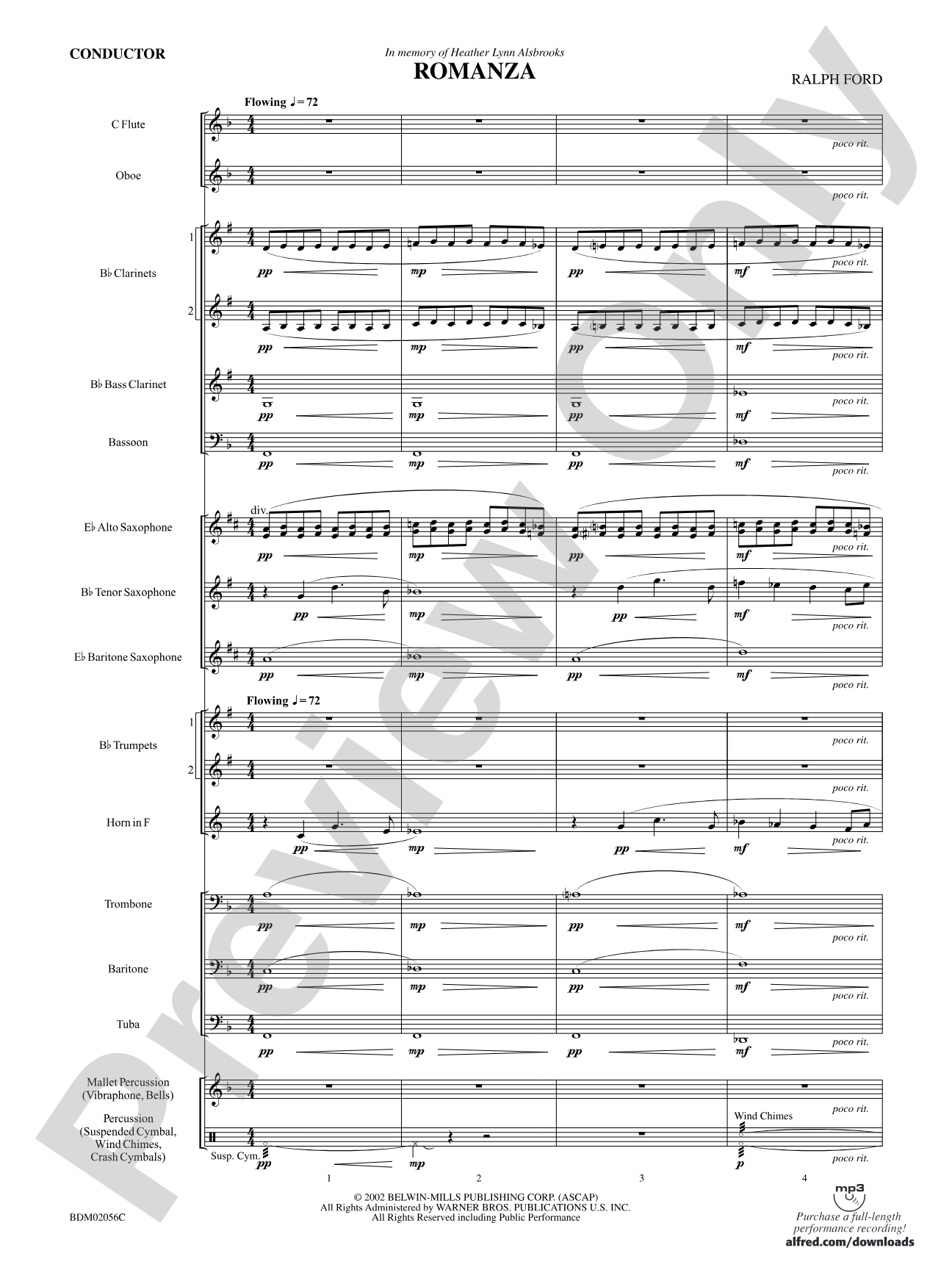 Romanza: Concert Band Conductor Score & Parts