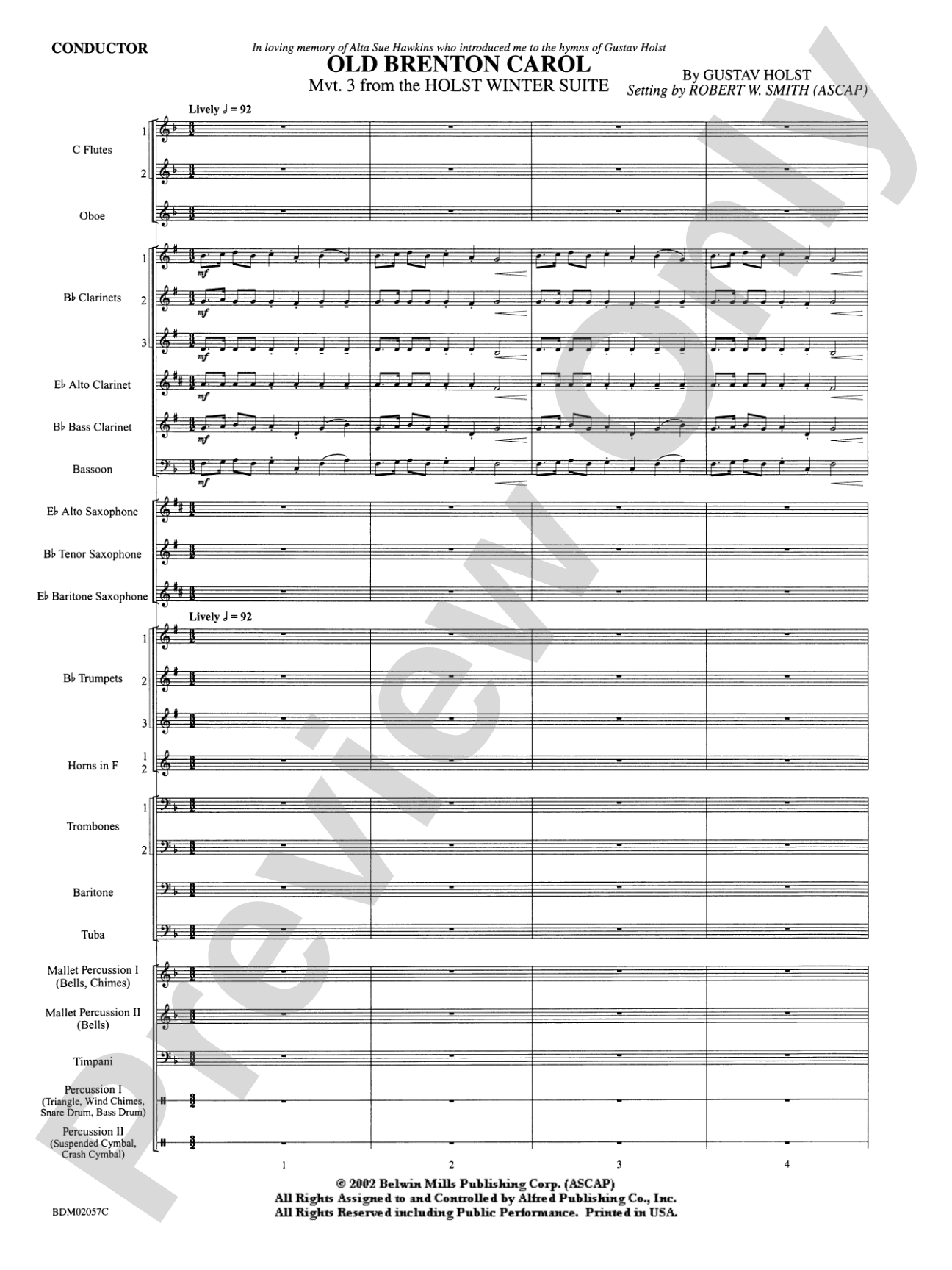 Old Brenton Carol (from the Holst Winter Suite): Concert Band Conductor Score & Parts