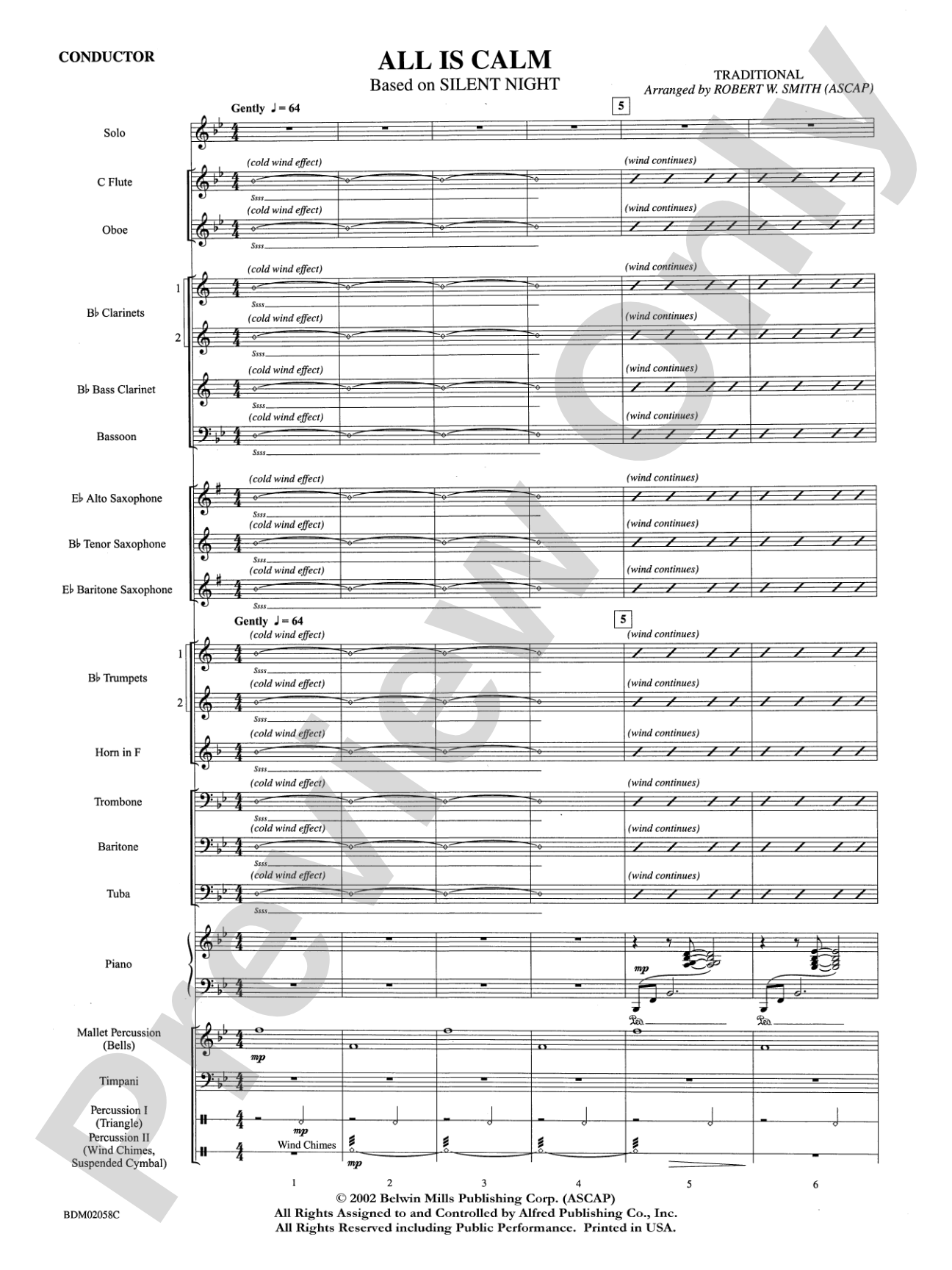 All Is Calm (based on Silent Night): Concert Band Conductor Score & Parts