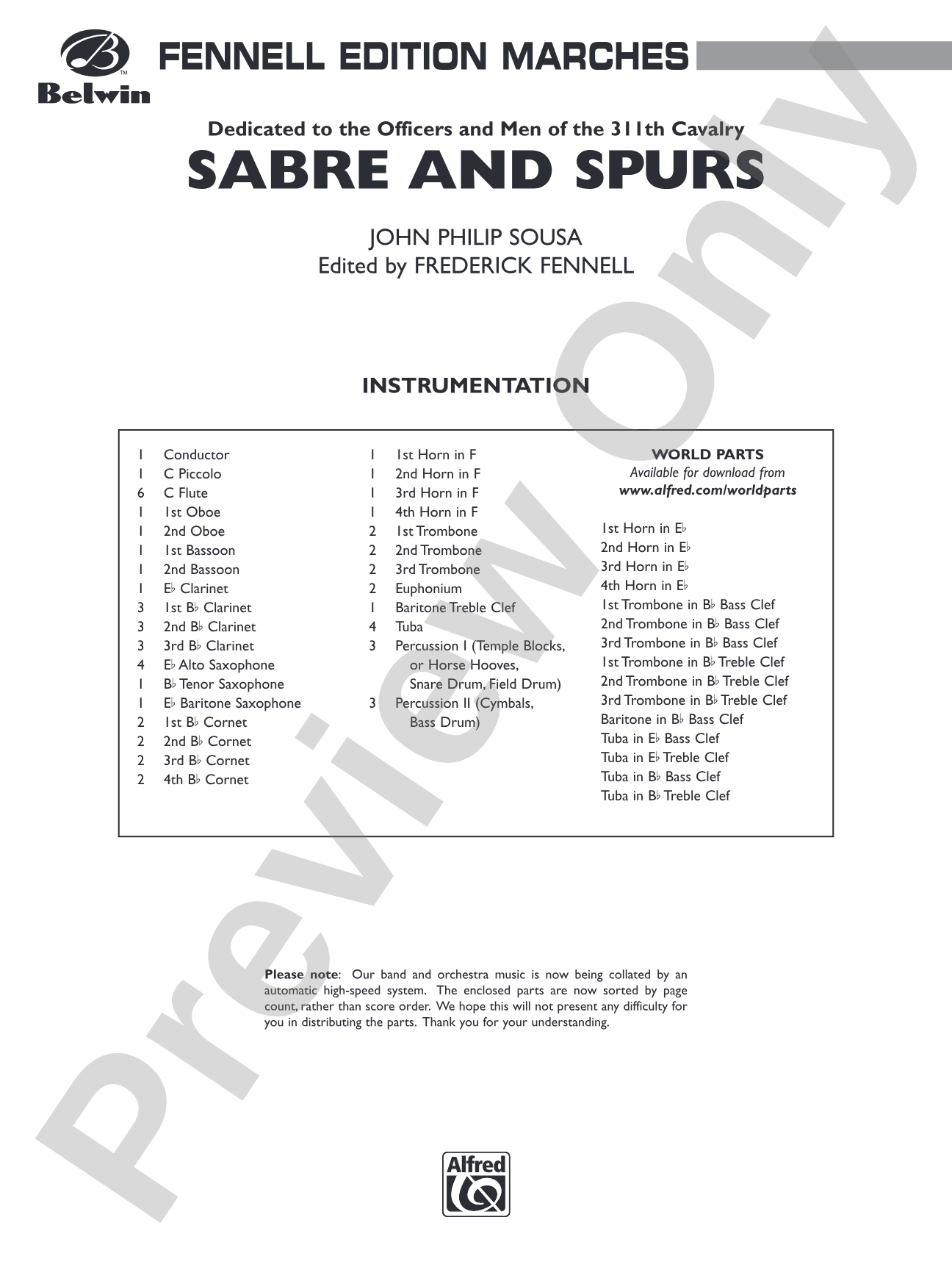 Sabre and Spurs (March of the American Cavalry): Concert Band Conductor Score & Parts