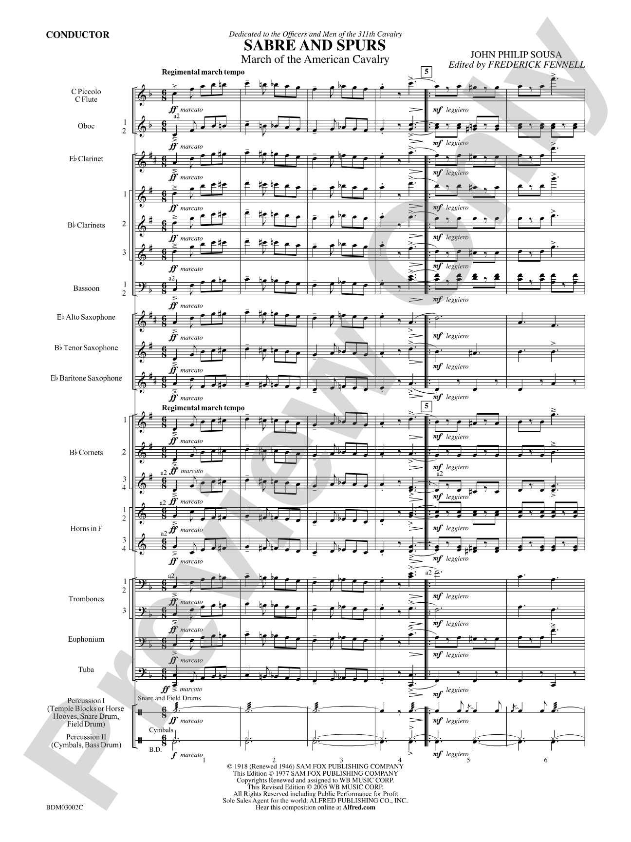 Sabre and Spurs (March of the American Cavalry): Concert Band Conductor Score & Parts