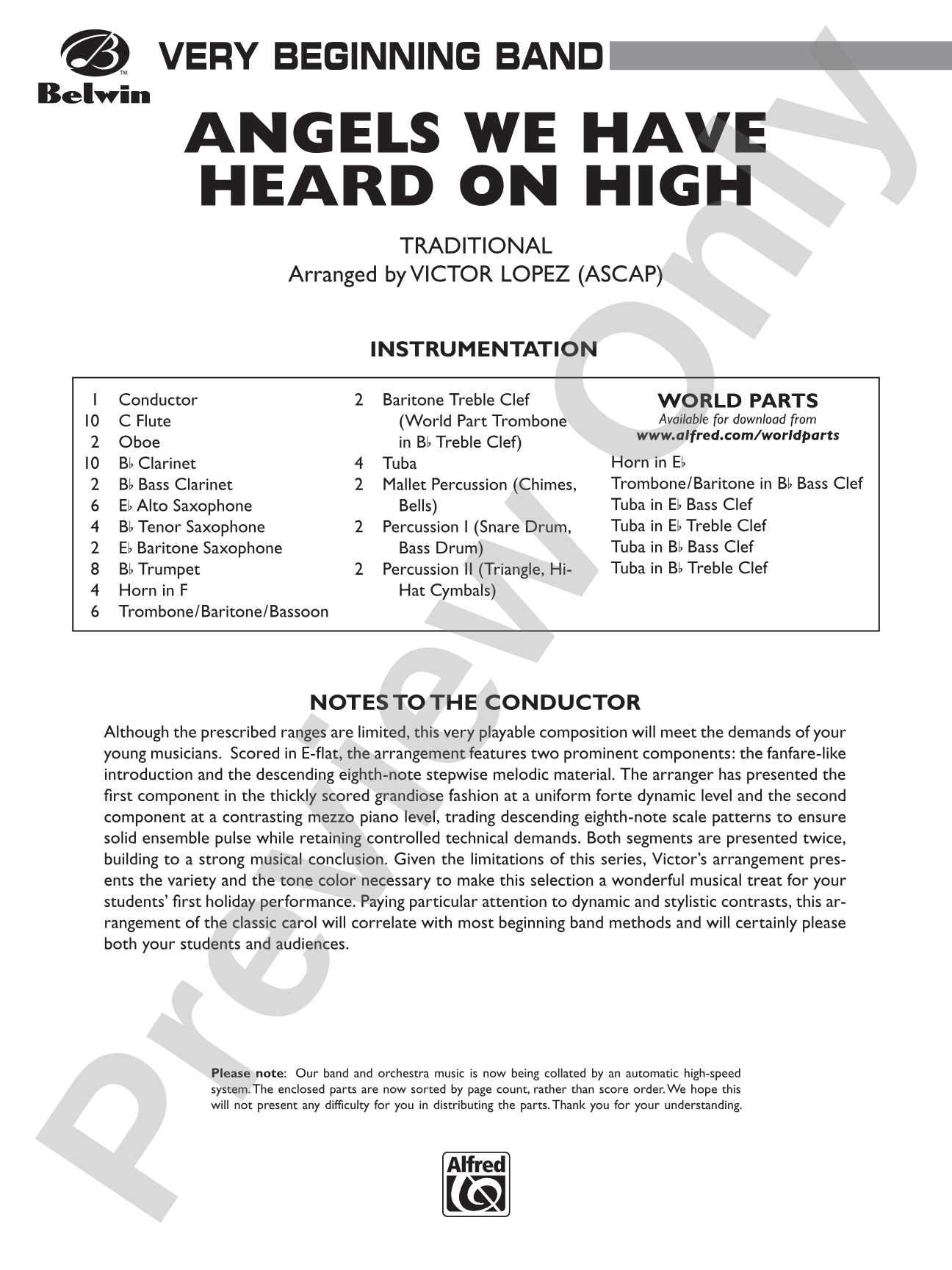 Angels We Have Heard on High: Concert Band Conductor Score & Parts
