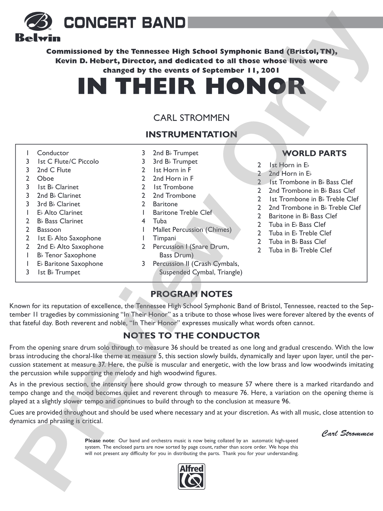 In Their Honor: Concert Band Conductor Score & Parts