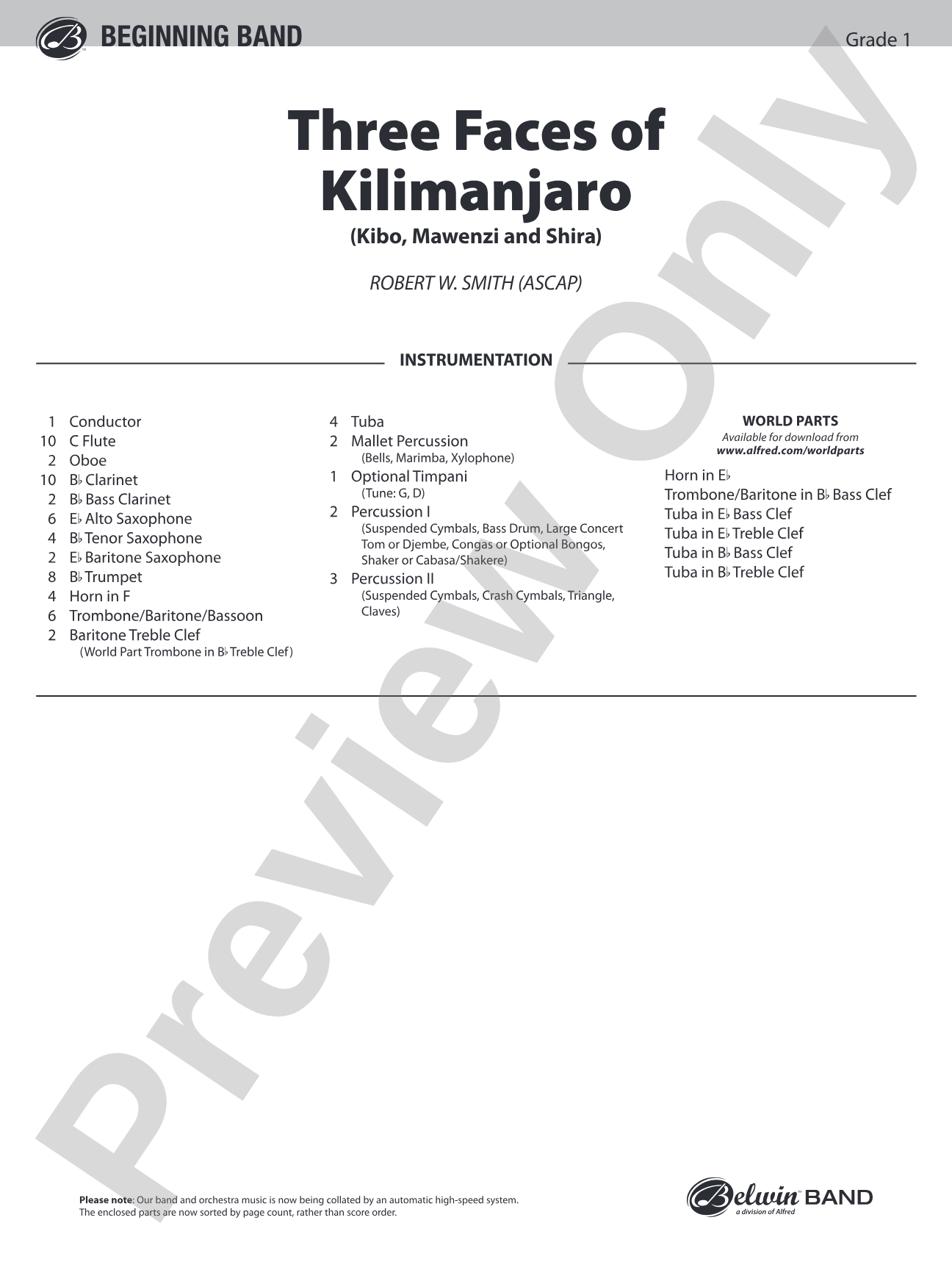 Three Faces of Kilimanjaro (Kibo, Mawenzi, and Shira): Concert Band Conductor Score & Parts