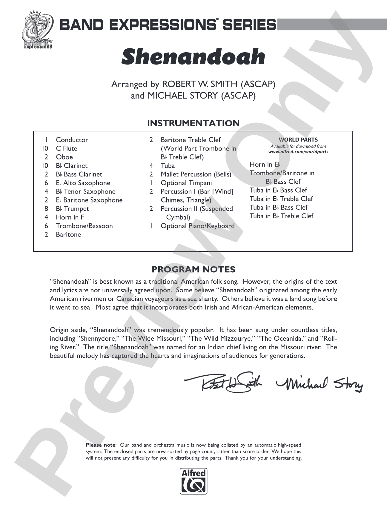 Shenandoah: Concert Band Conductor Score & Parts