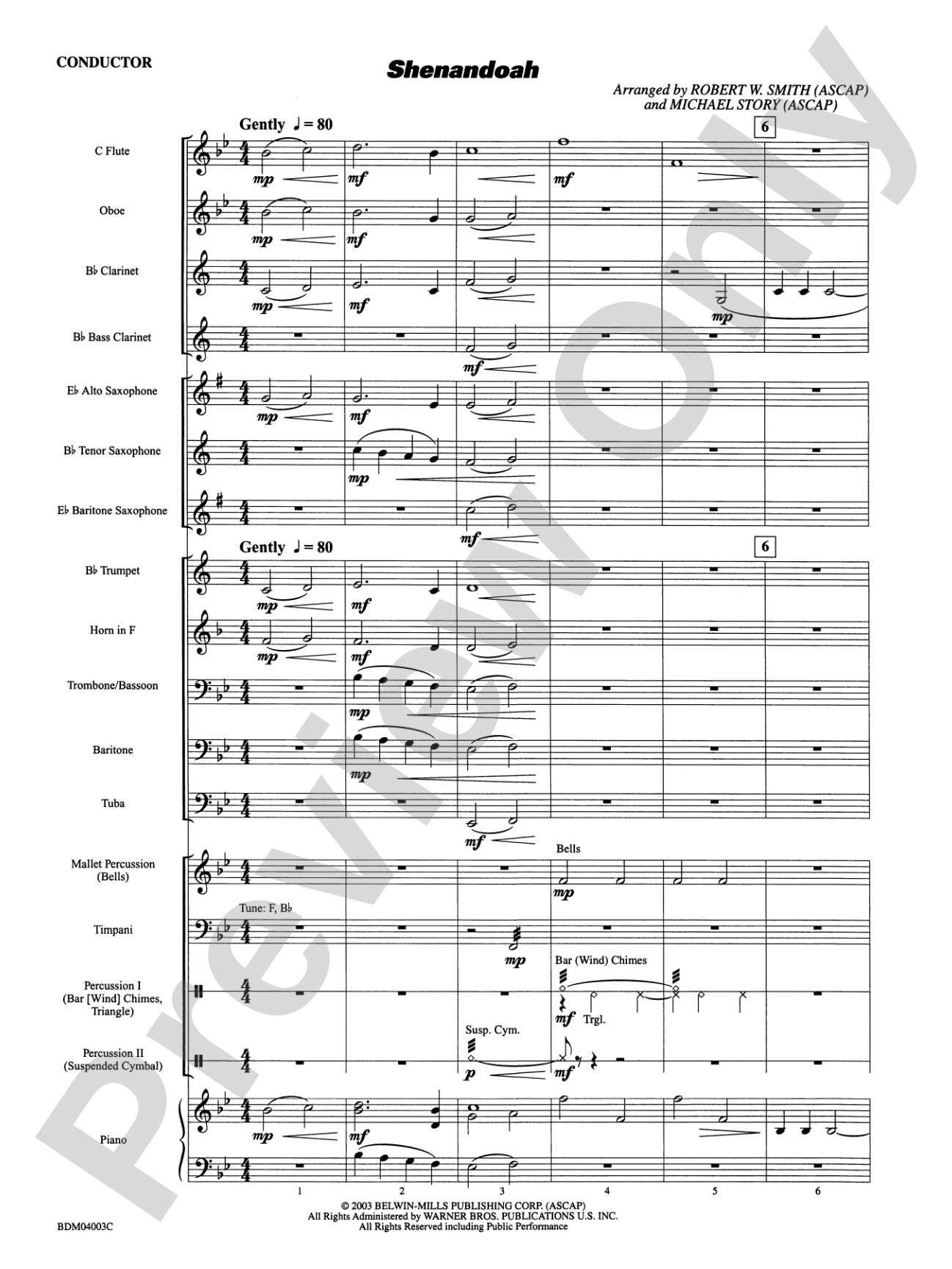 Shenandoah: Concert Band Conductor Score & Parts