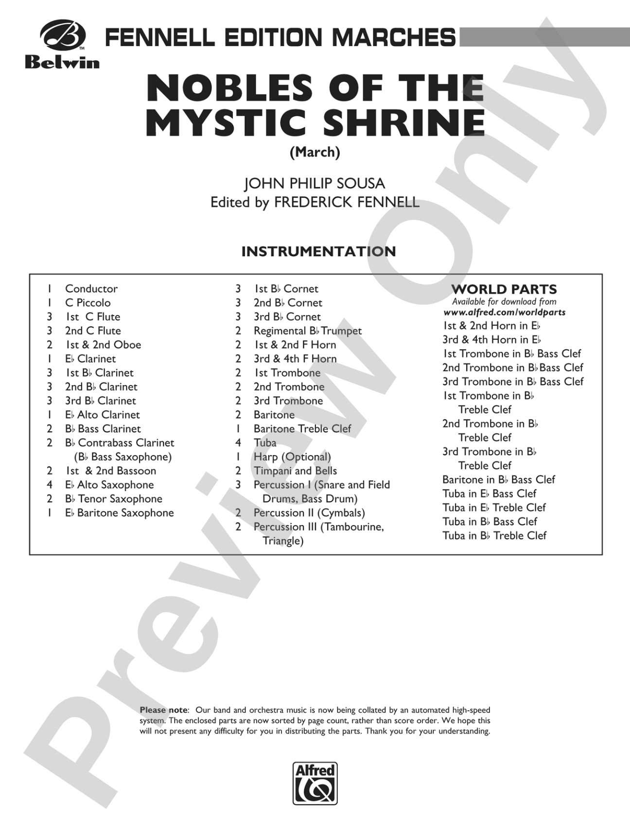 Nobles of the Mystic Shrine (March): Concert Band Conductor Score & Parts