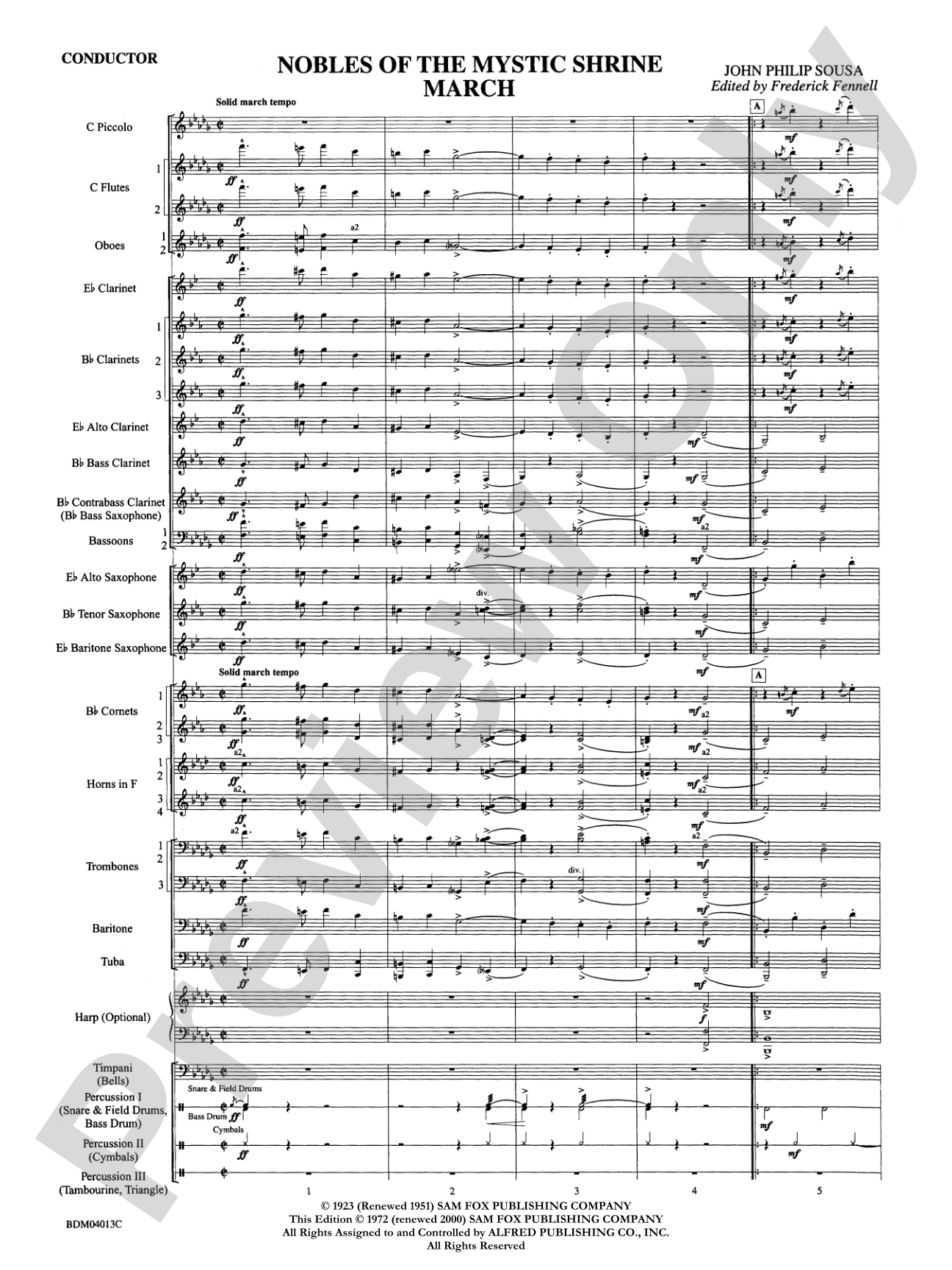 Nobles of the Mystic Shrine (March): Concert Band Conductor Score & Parts