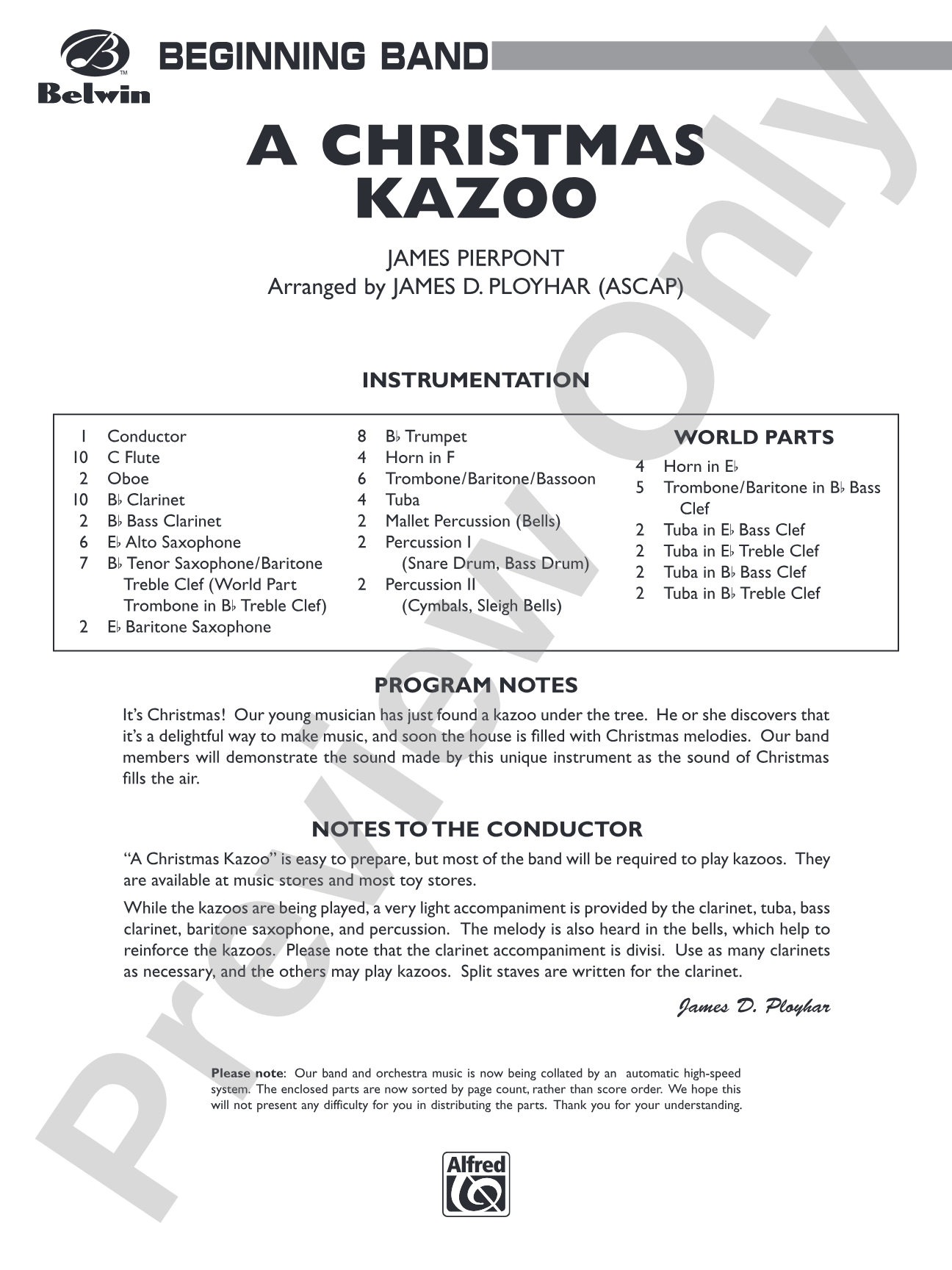 A Christmas Kazoo: Concert Band Conductor Score & Parts