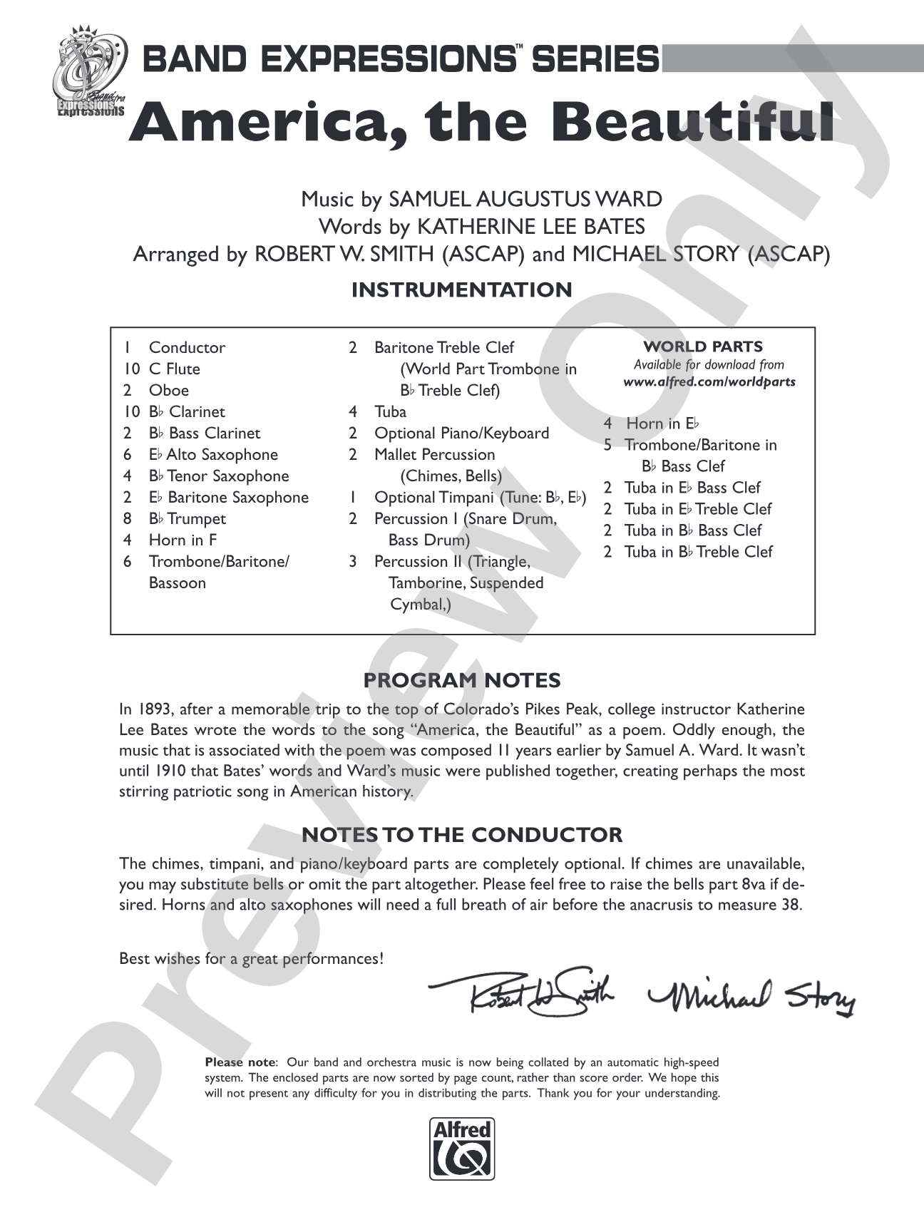 America, the Beautiful: Concert Band Conductor Score & Parts