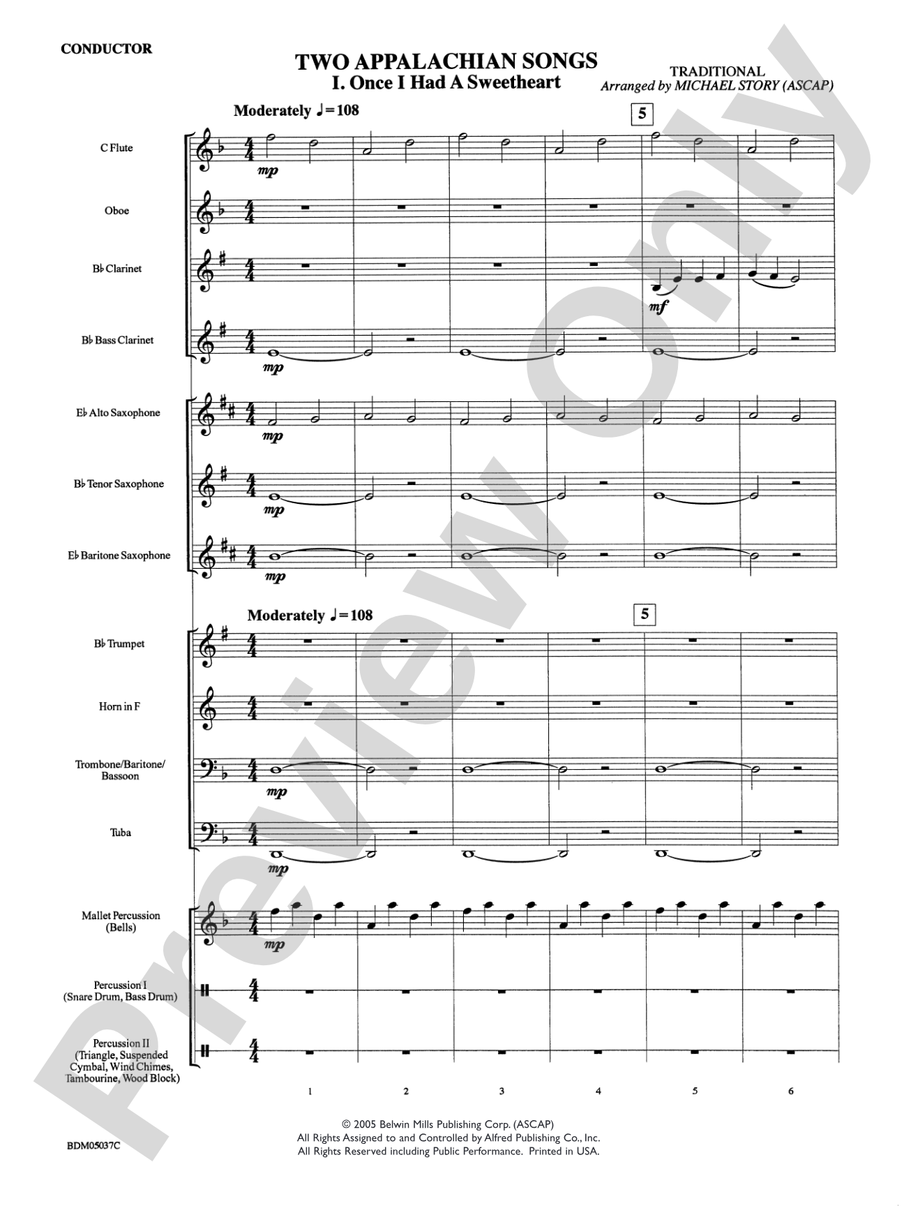 Two Appalachian Songs (I. "Once I Had a Sweetheart," II. "Cindy"): Concert Band Conductor Score & Parts