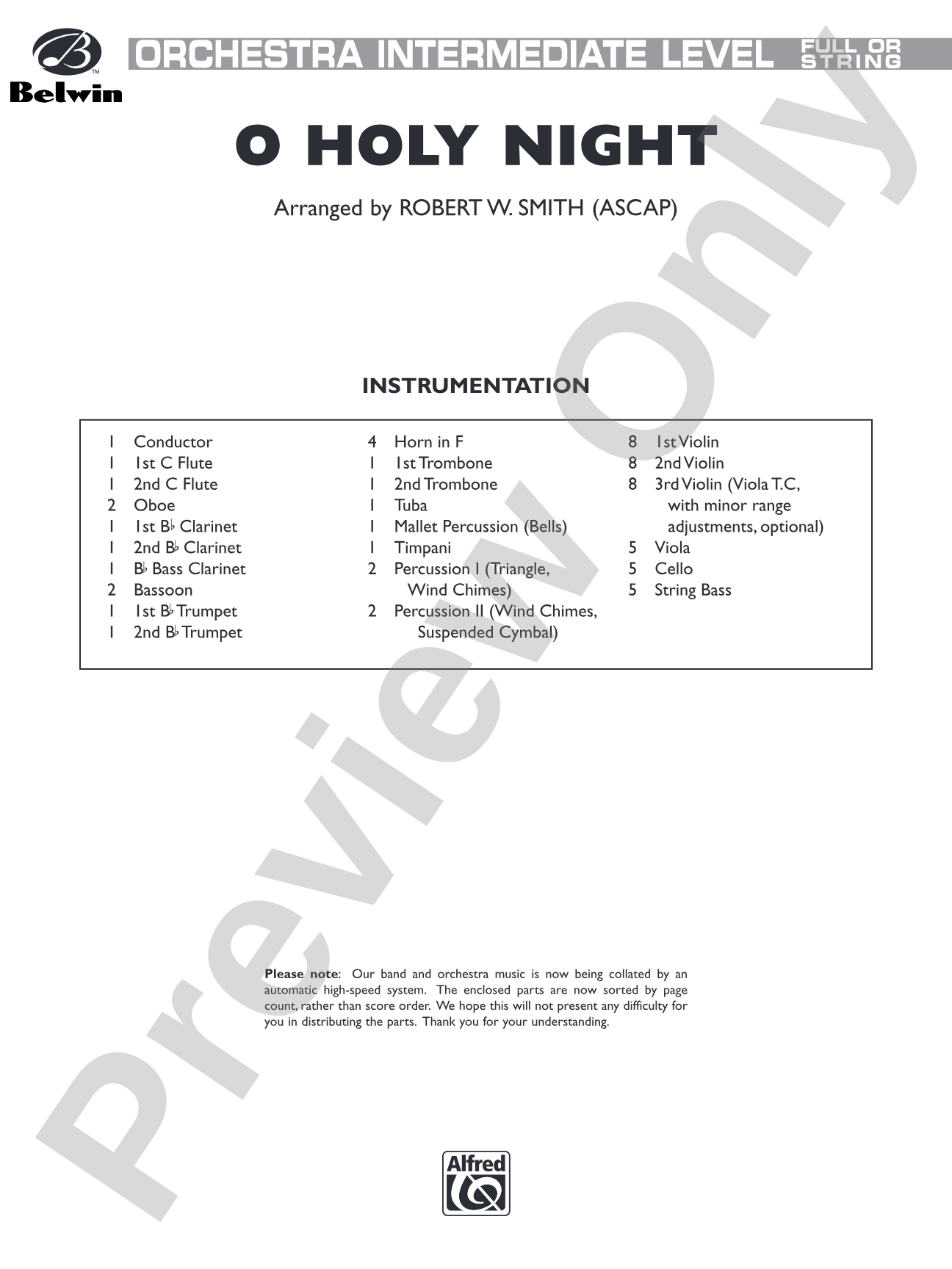 O Holy Night: Full Orchestra Conductor Score & Parts