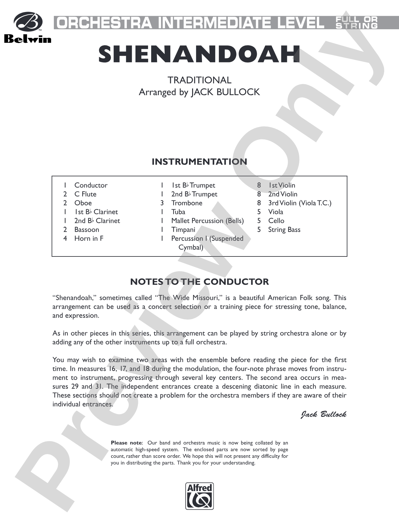 Shenandoah: Full Orchestra Conductor Score & Parts