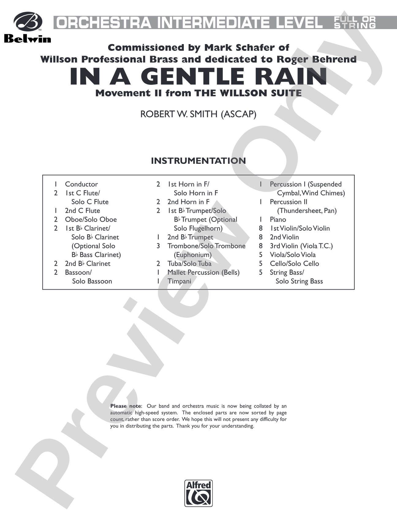 In a Gentle Rain (Movement II from the Willson Suite): Full Orchestra Conductor Score & Parts