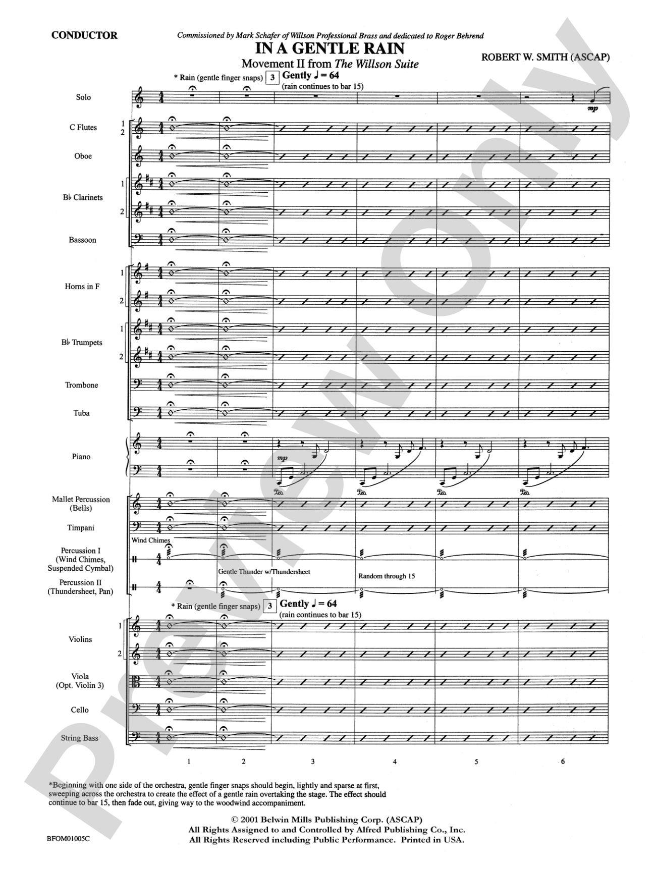 In a Gentle Rain (Movement II from the Willson Suite): Full Orchestra Conductor Score & Parts