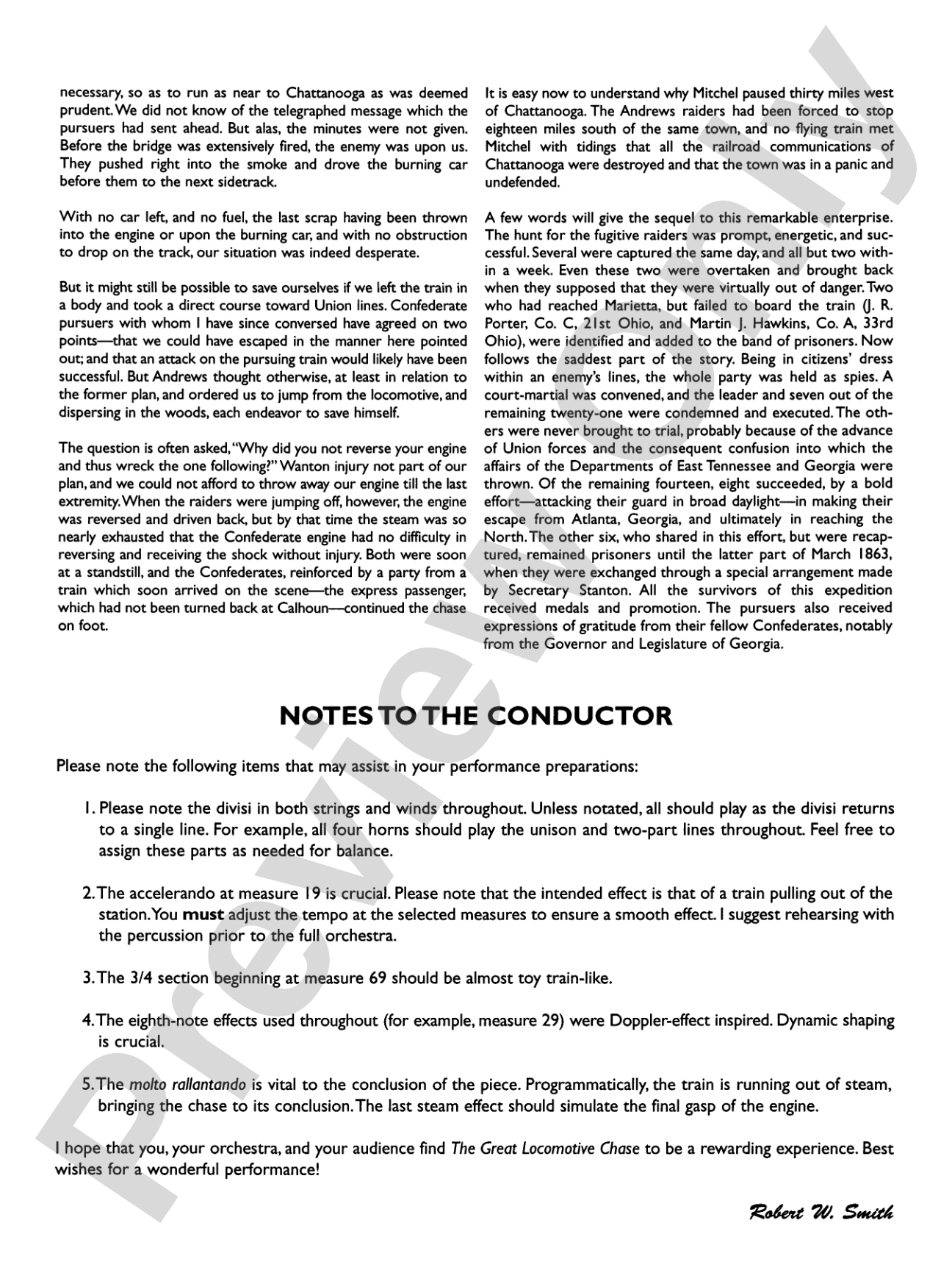 The Great Locomotive Chase: Full Orchestra Conductor Score & Parts