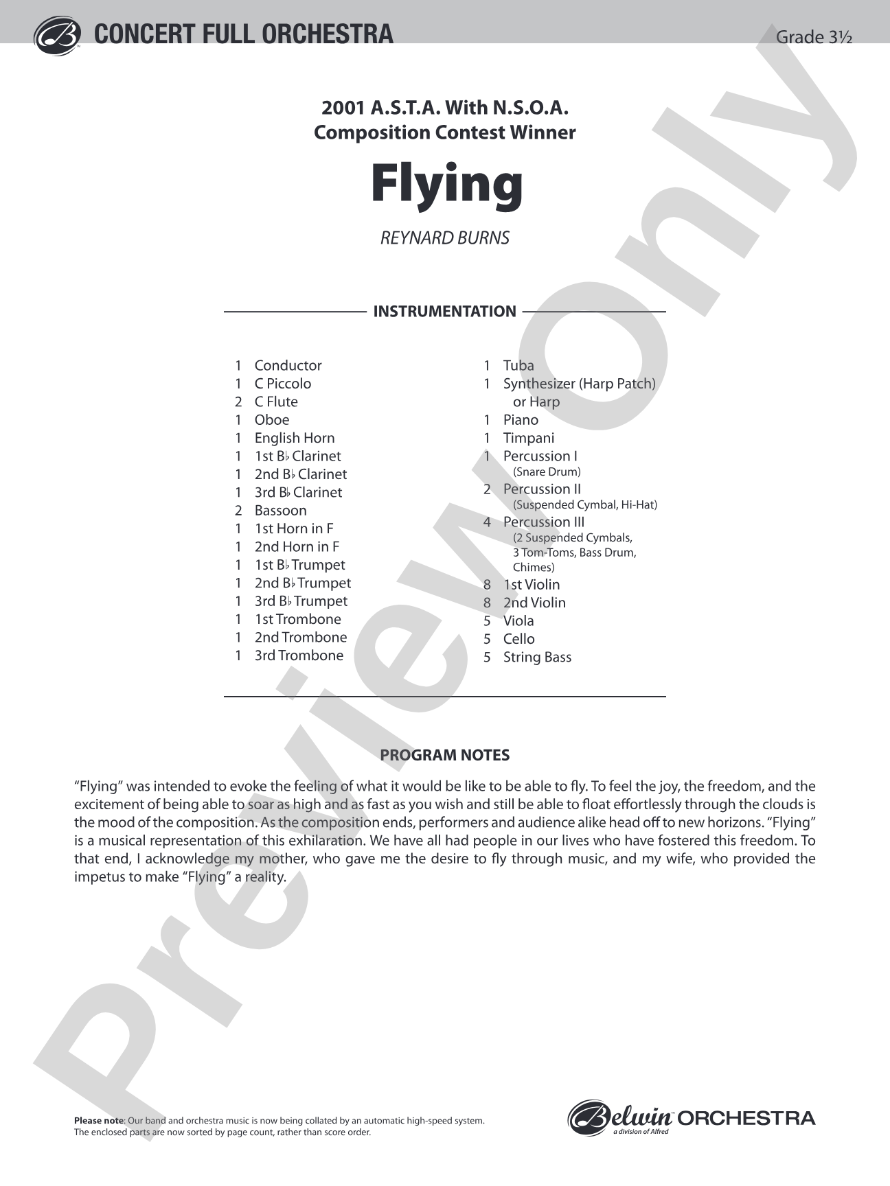 Flying: Full Orchestra Conductor Score & Parts