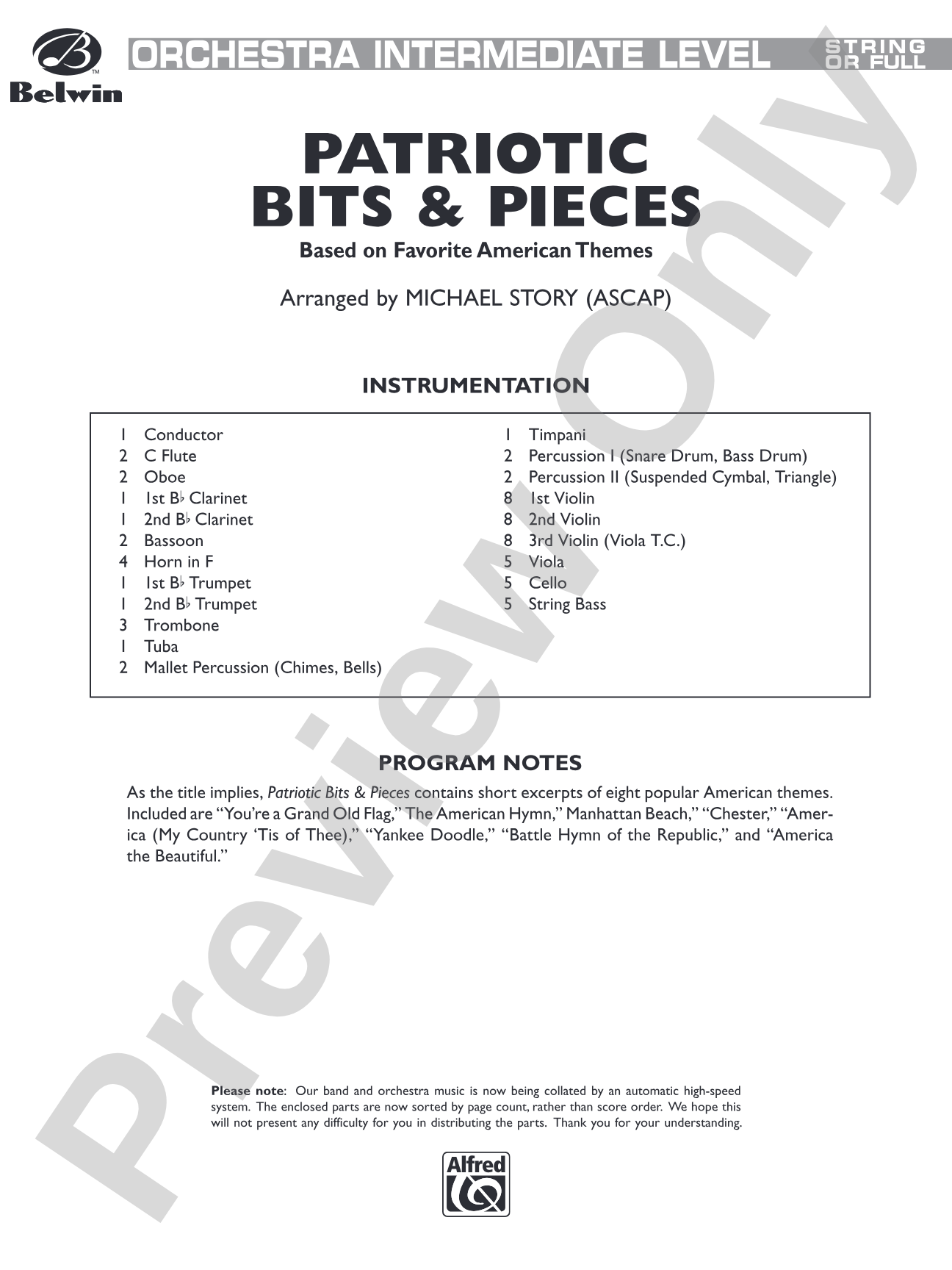 Patriotic Bits & Pieces (based on Favorite American Themes): Full Orchestra Conductor Score & Parts