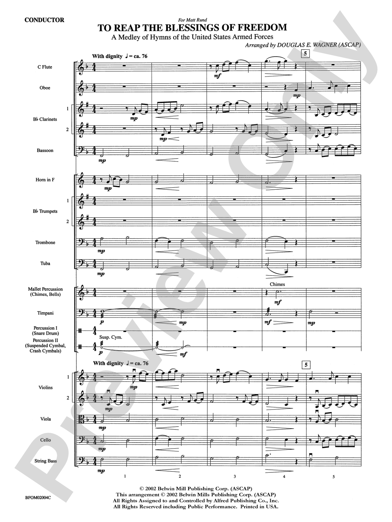 To Reap the Blessings of Freedom (A Medley of Hymns of the United States Armed Forces): Full Orchestra Conductor Score & Parts
