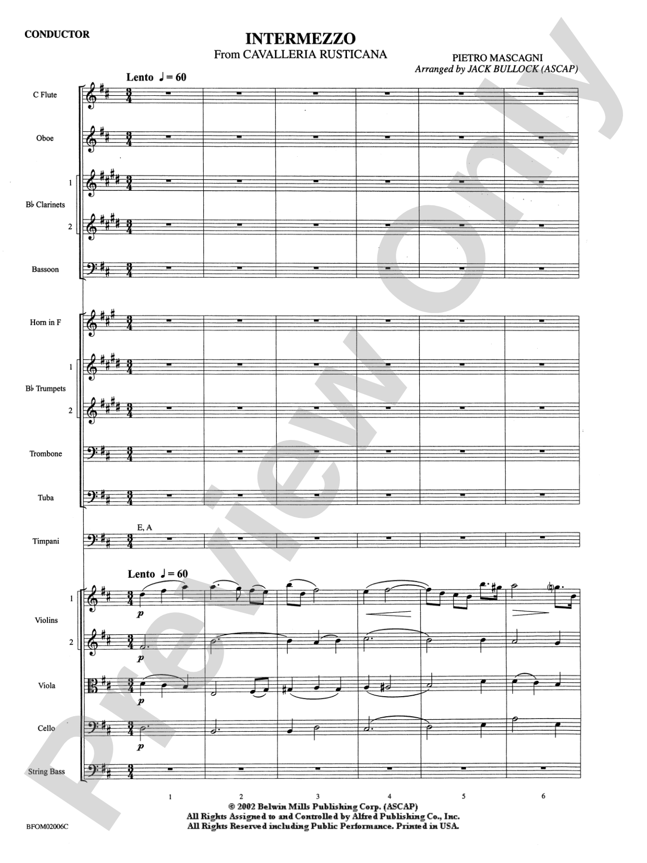 Intermezzo (from Cavalleria Rusticana): Full Orchestra Conductor Score & Parts