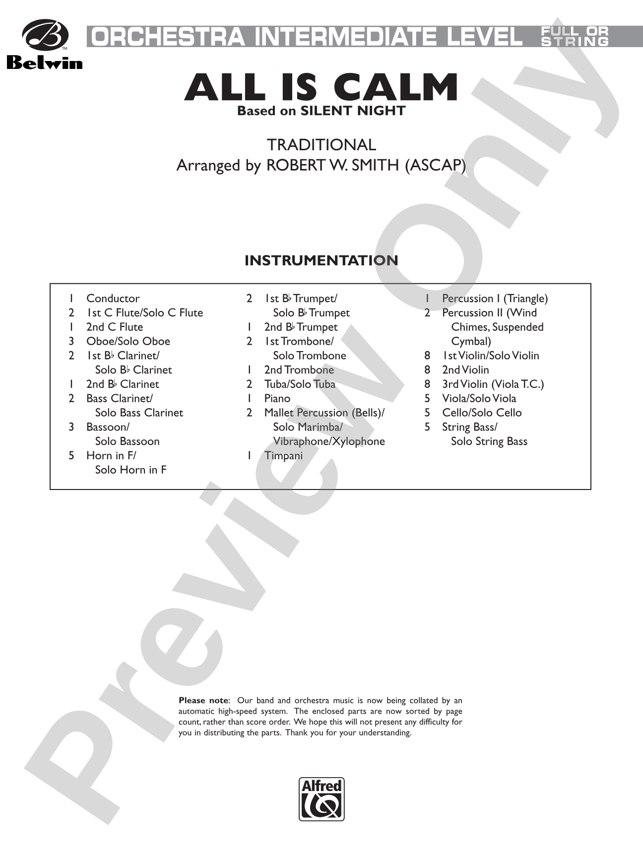 All Is Calm (Based on "Silent Night"): Full Orchestra Conductor Score & Parts