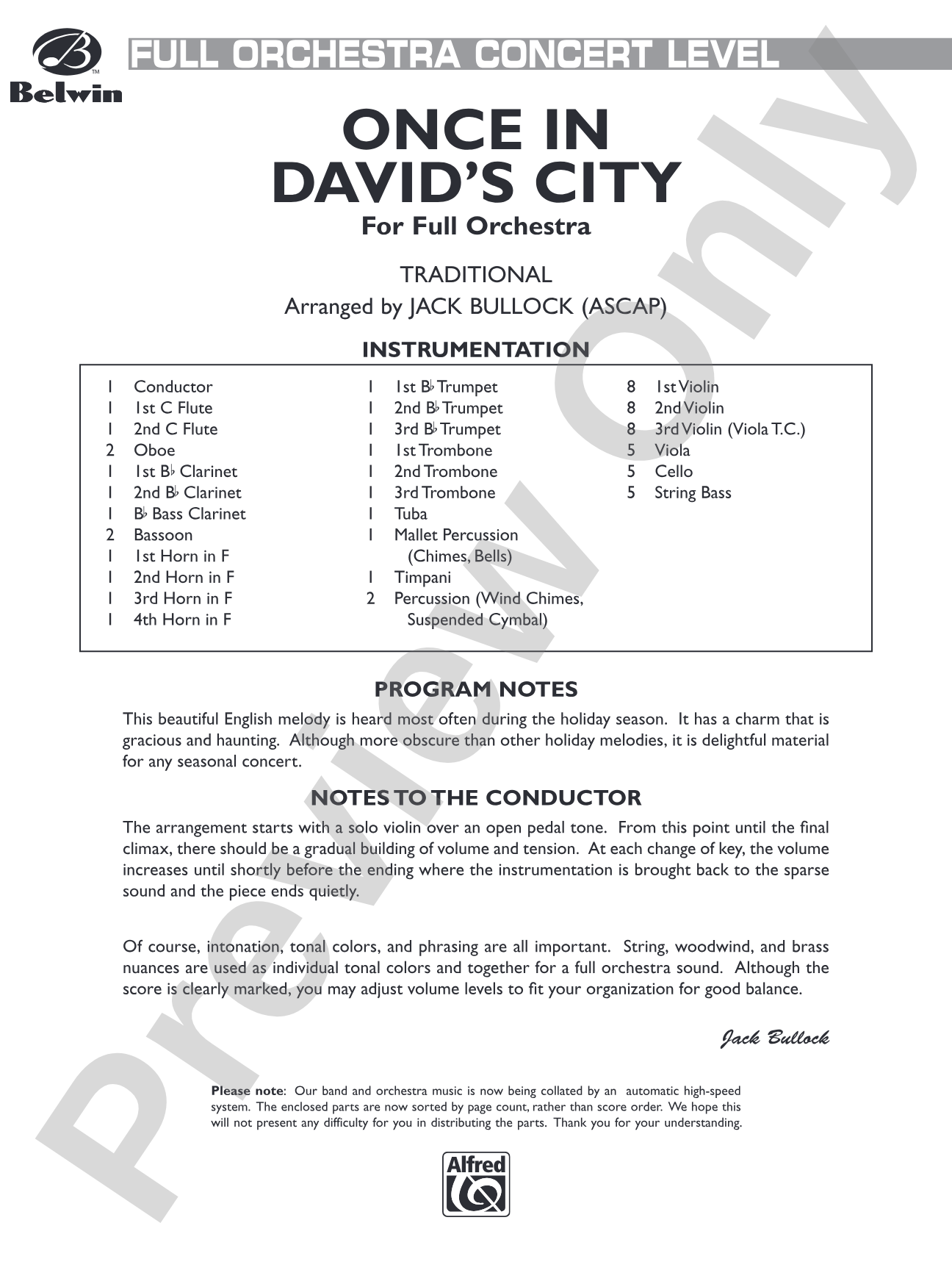 Once in David's City: Full Orchestra Conductor Score & Parts