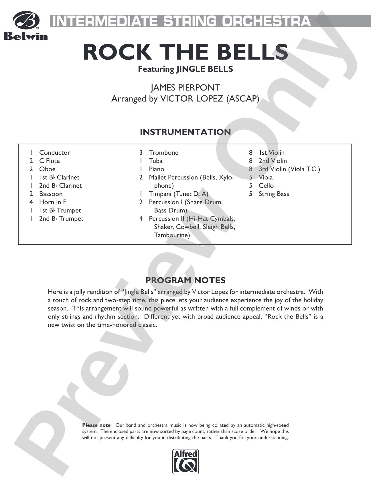 Rock the Bells: Full Orchestra Conductor Score & Parts