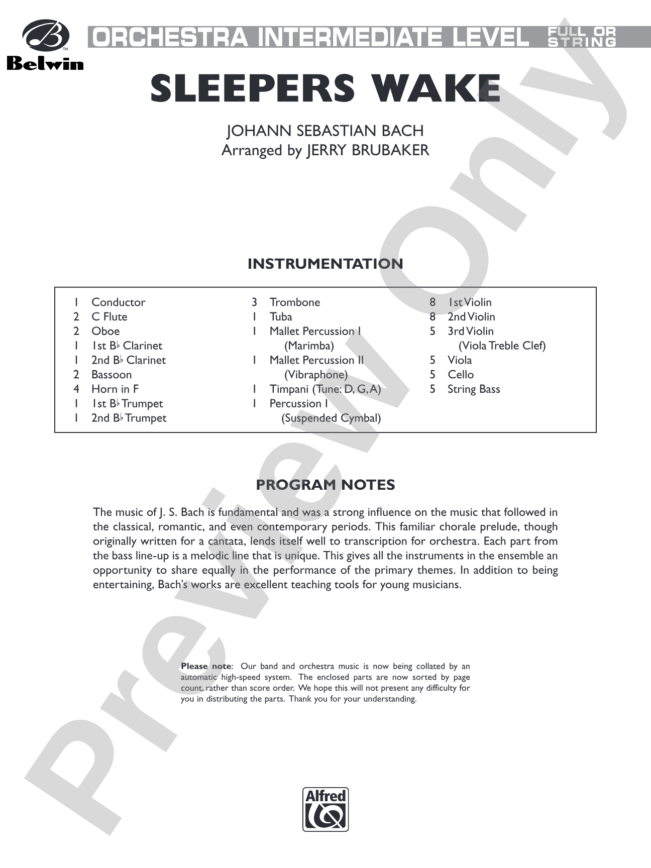 Sleepers Wake (More of the Best of Bach): Full Orchestra Conductor Score & Parts