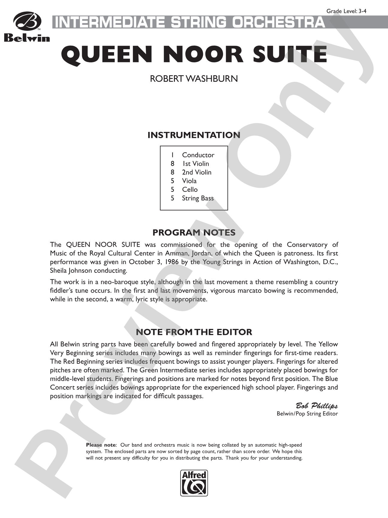 Queen Noor Suite: String Orchestra Conductor Score & Parts