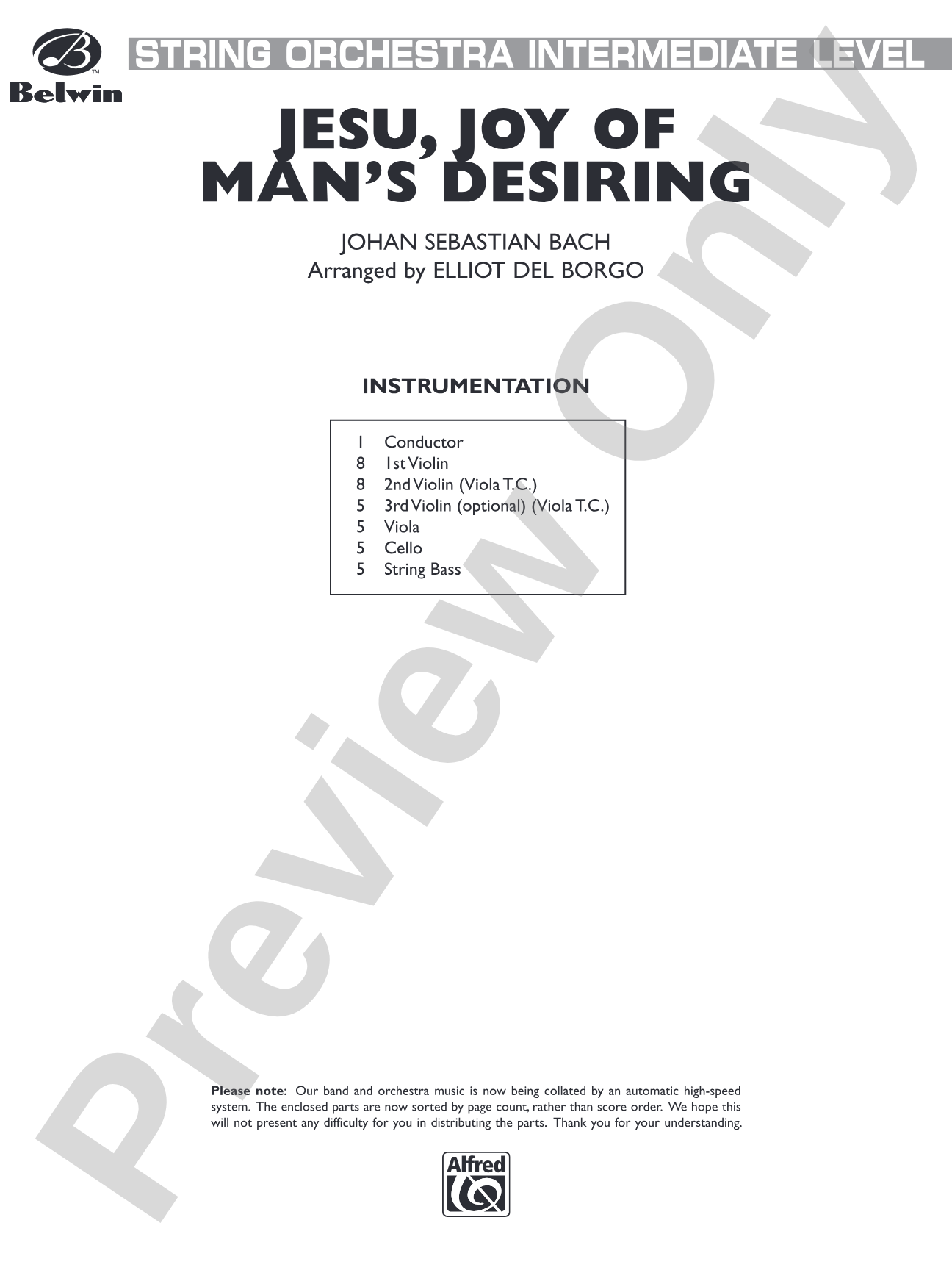 Jesu, Joy of Man's Desiring: String Orchestra Conductor Score & Parts