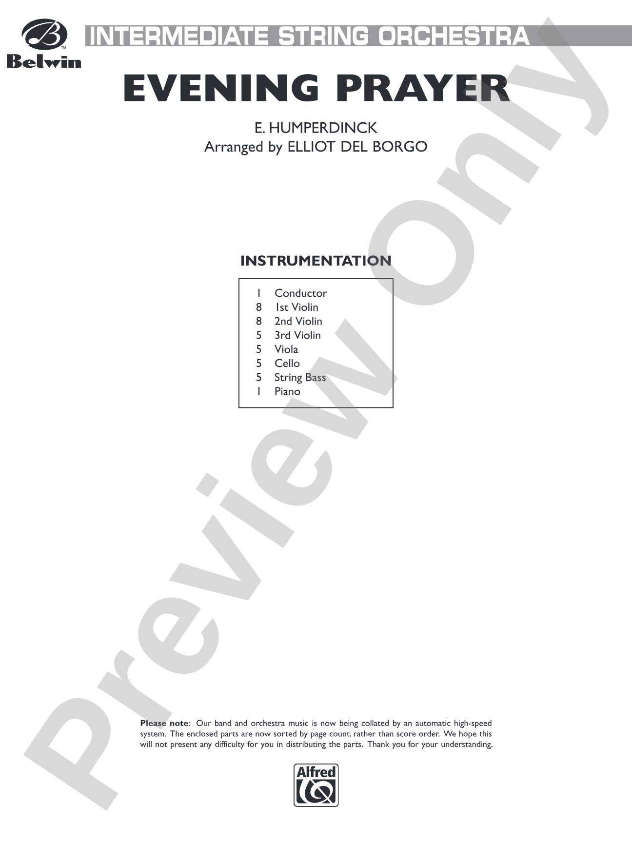 Evening Prayer: String Orchestra Conductor Score & Parts