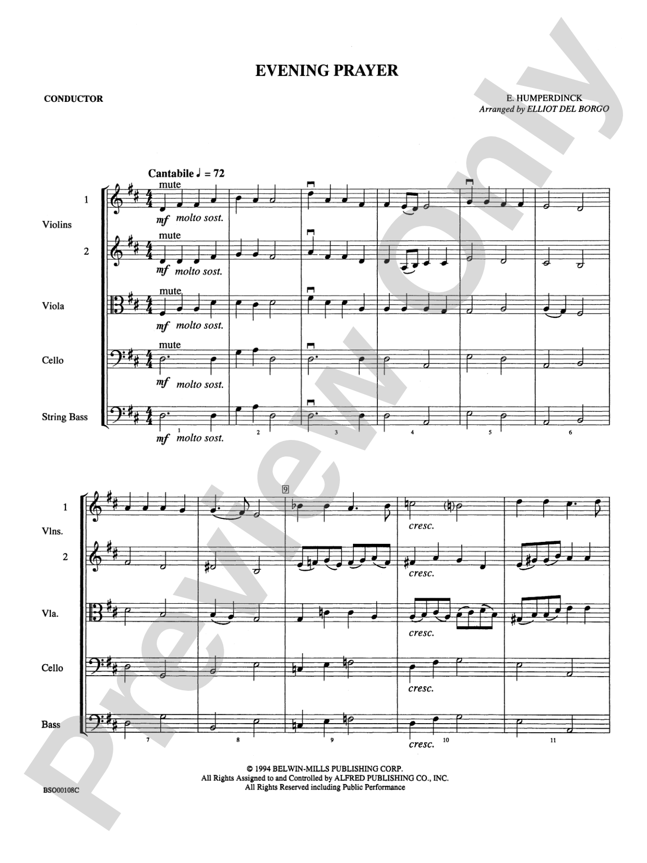Evening Prayer: String Orchestra Conductor Score & Parts