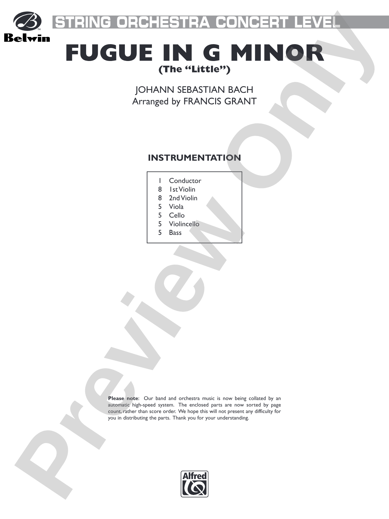 Fugue in G Minor (The "Little"): String Orchestra Conductor Score & Parts
