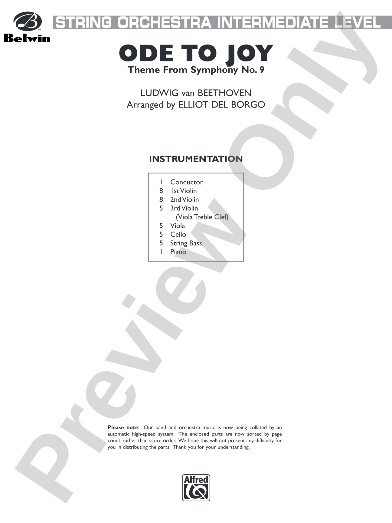 Ode to Joy: String Orchestra Conductor Score & Parts