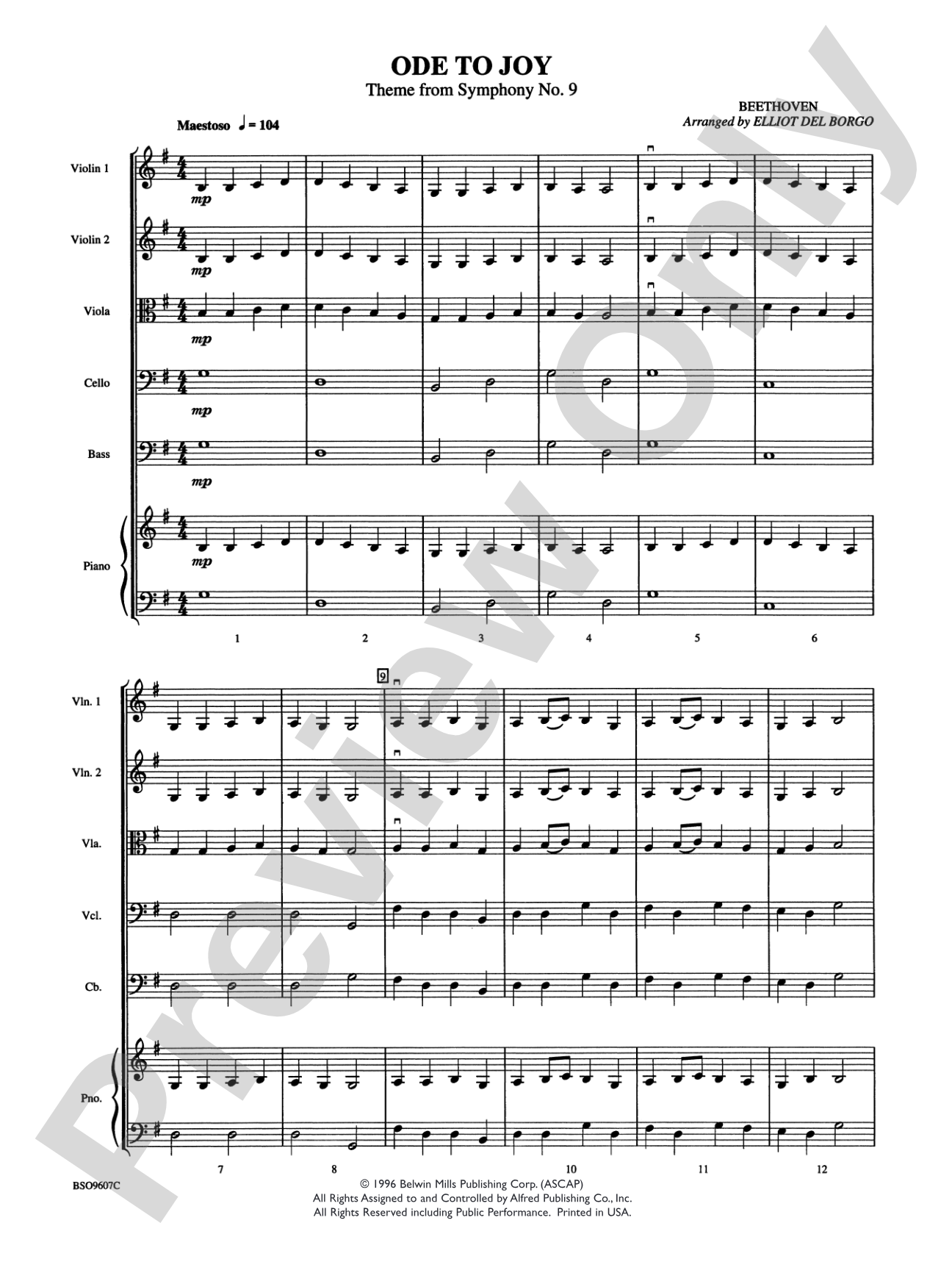 Ode to Joy: String Orchestra Conductor Score & Parts