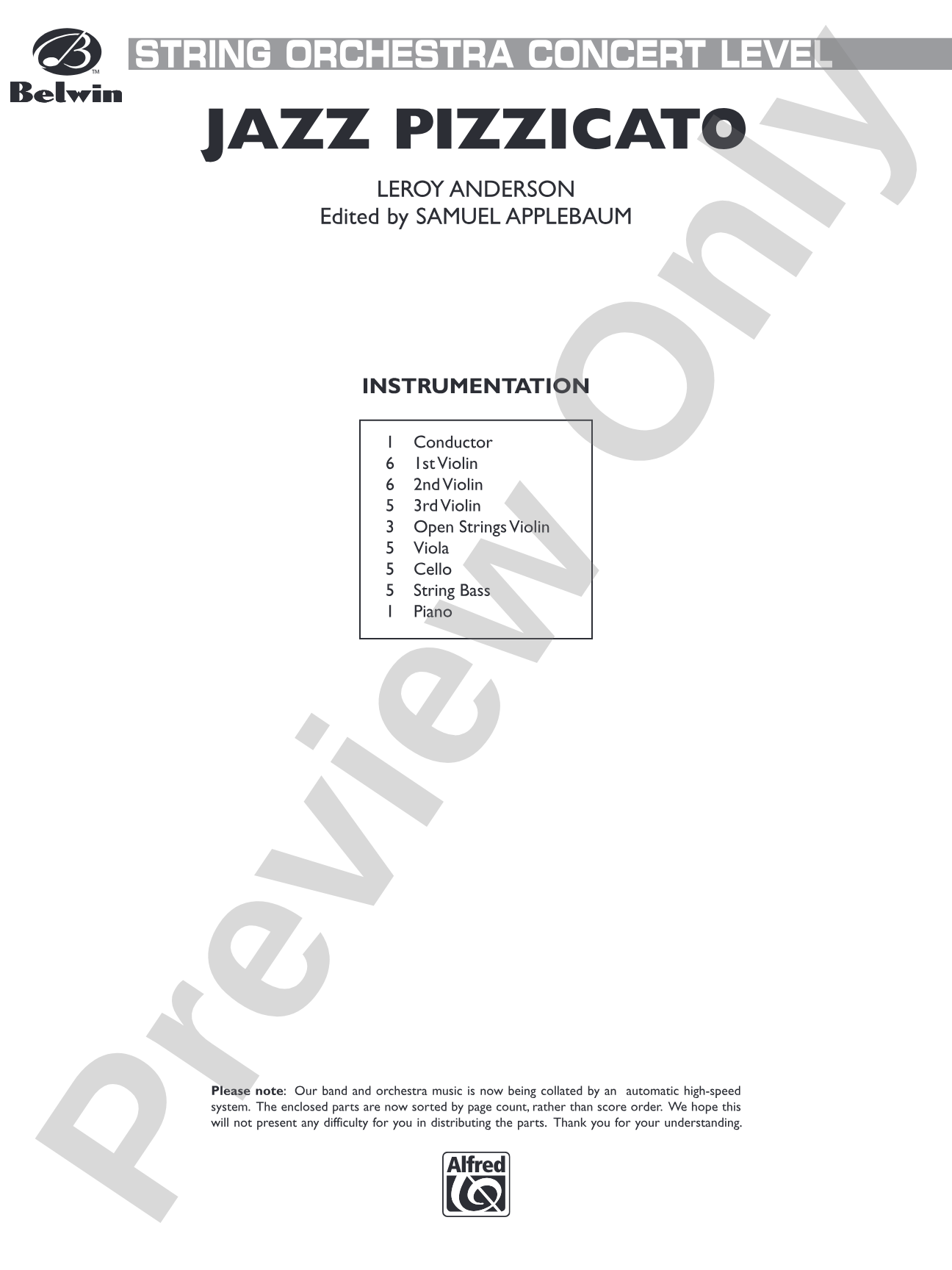 Jazz Pizzicato: String Orchestra Conductor Score & Parts